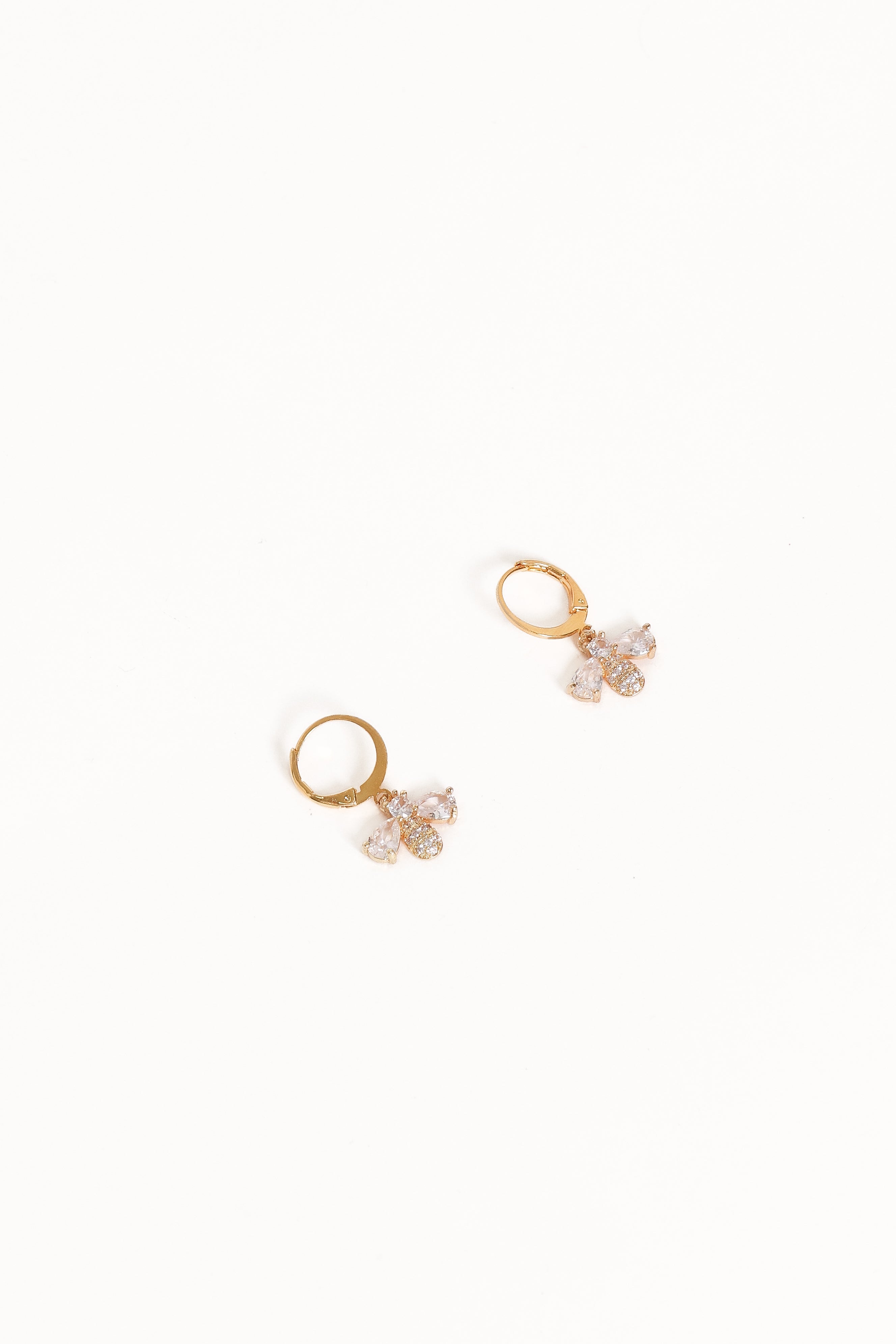 Gold Bee Hoop Earrings with Crystal Pendant - Joanne Style