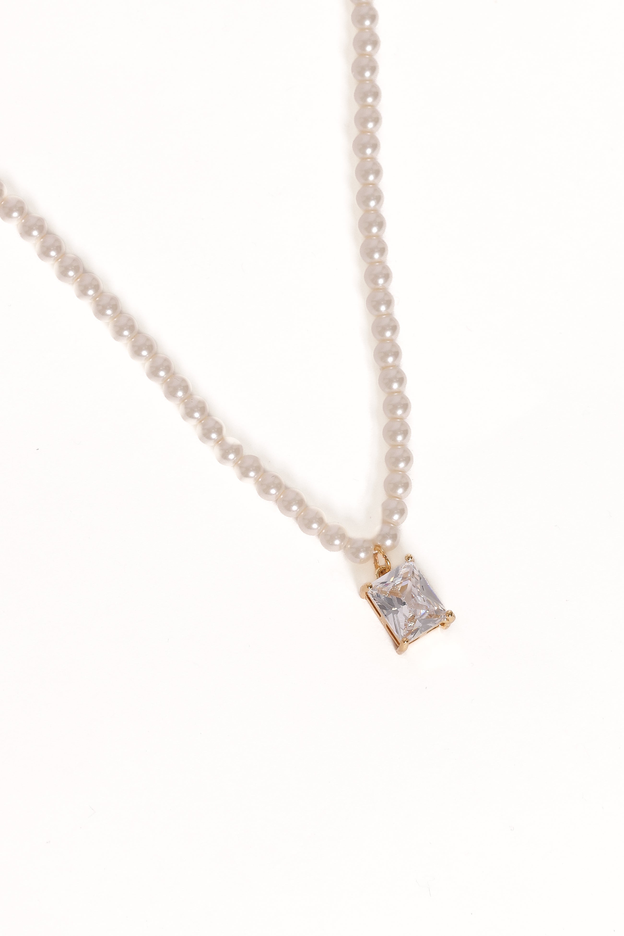 Isobel Pearl Necklace with Emerald Cut Pendant & Gold Hardware