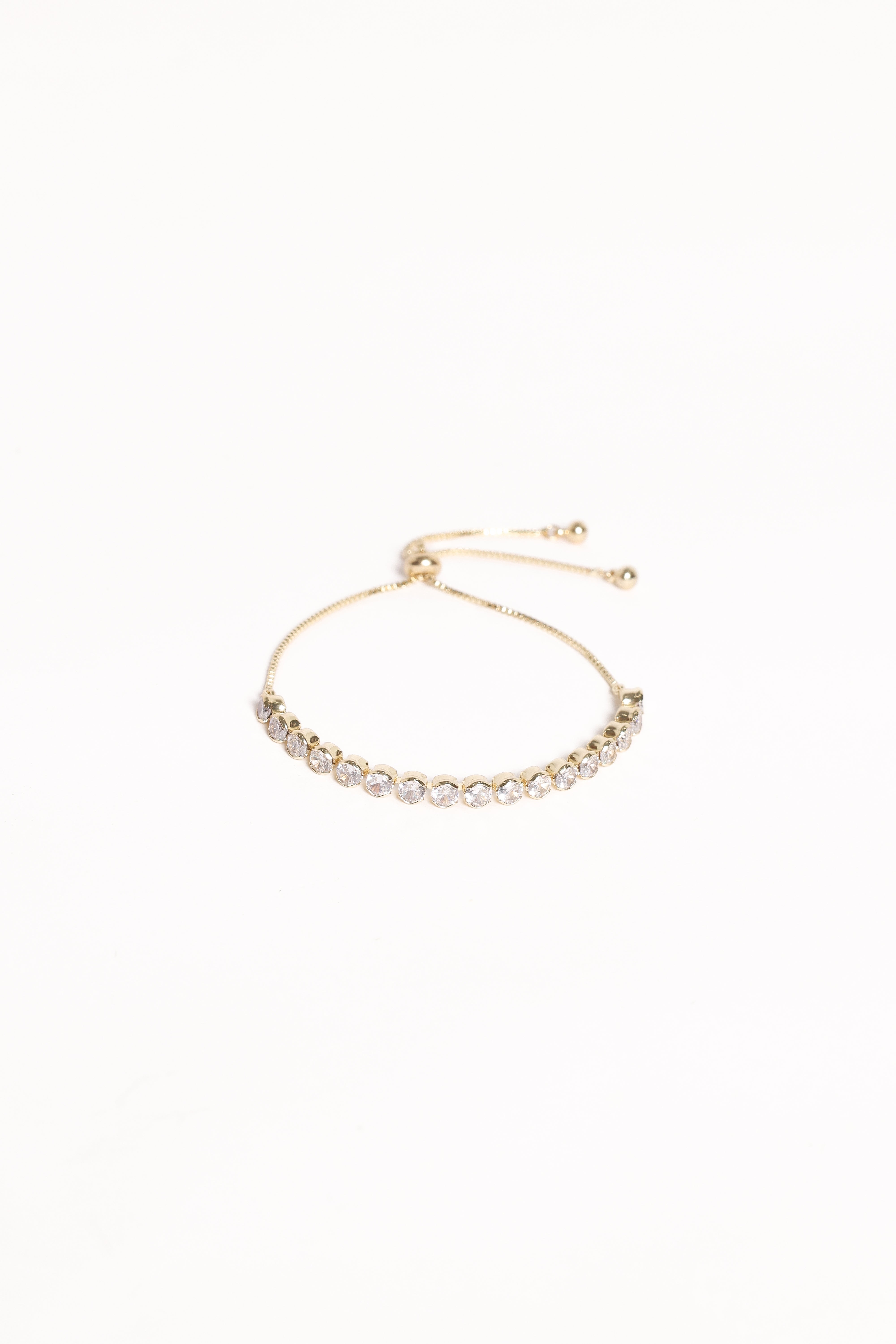 Gold Tennis Bracelet with Crystals - Adjustable Ash Jewelry
