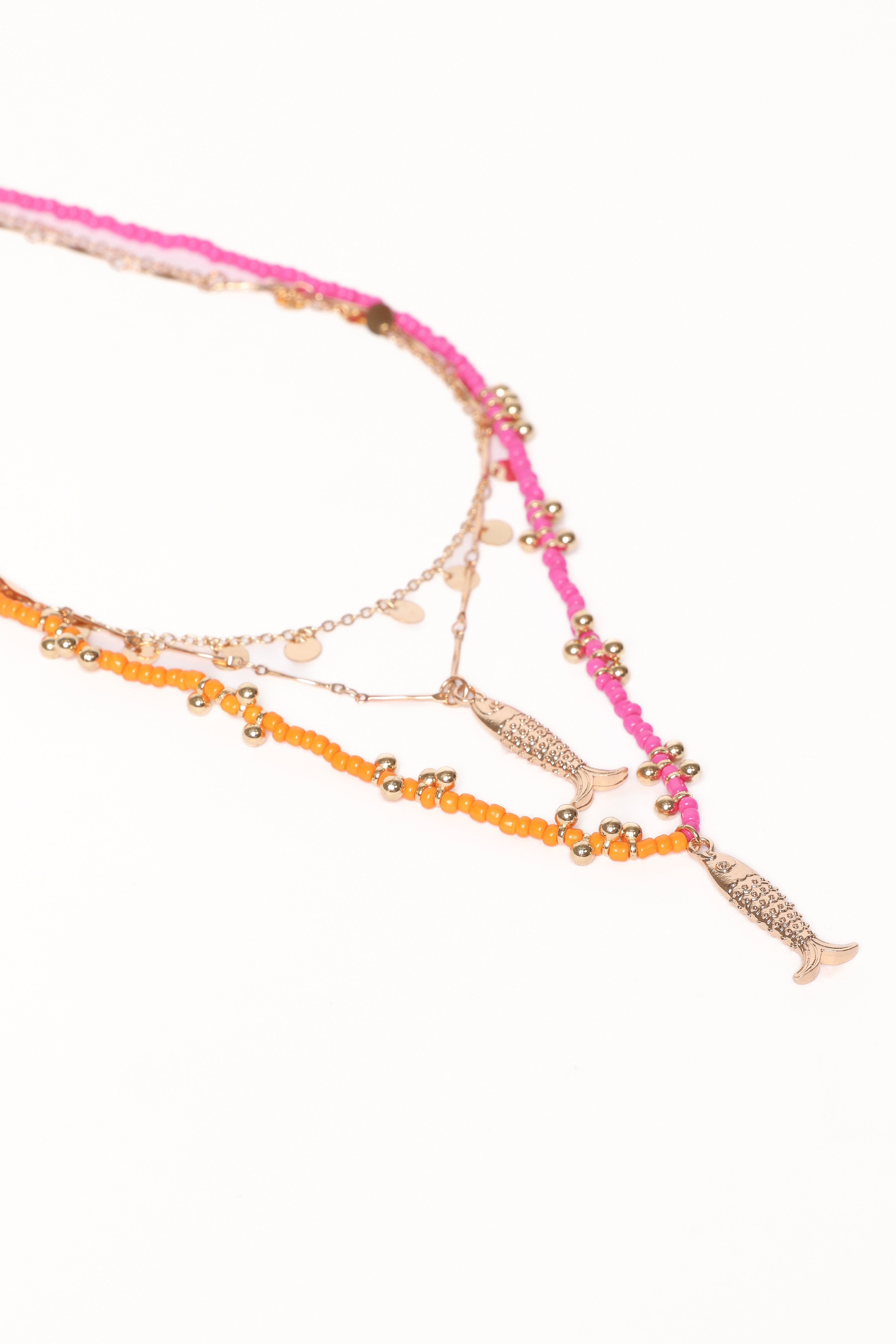 Tatiana 3-Layer Gold Beaded Necklace with Fish Pendant