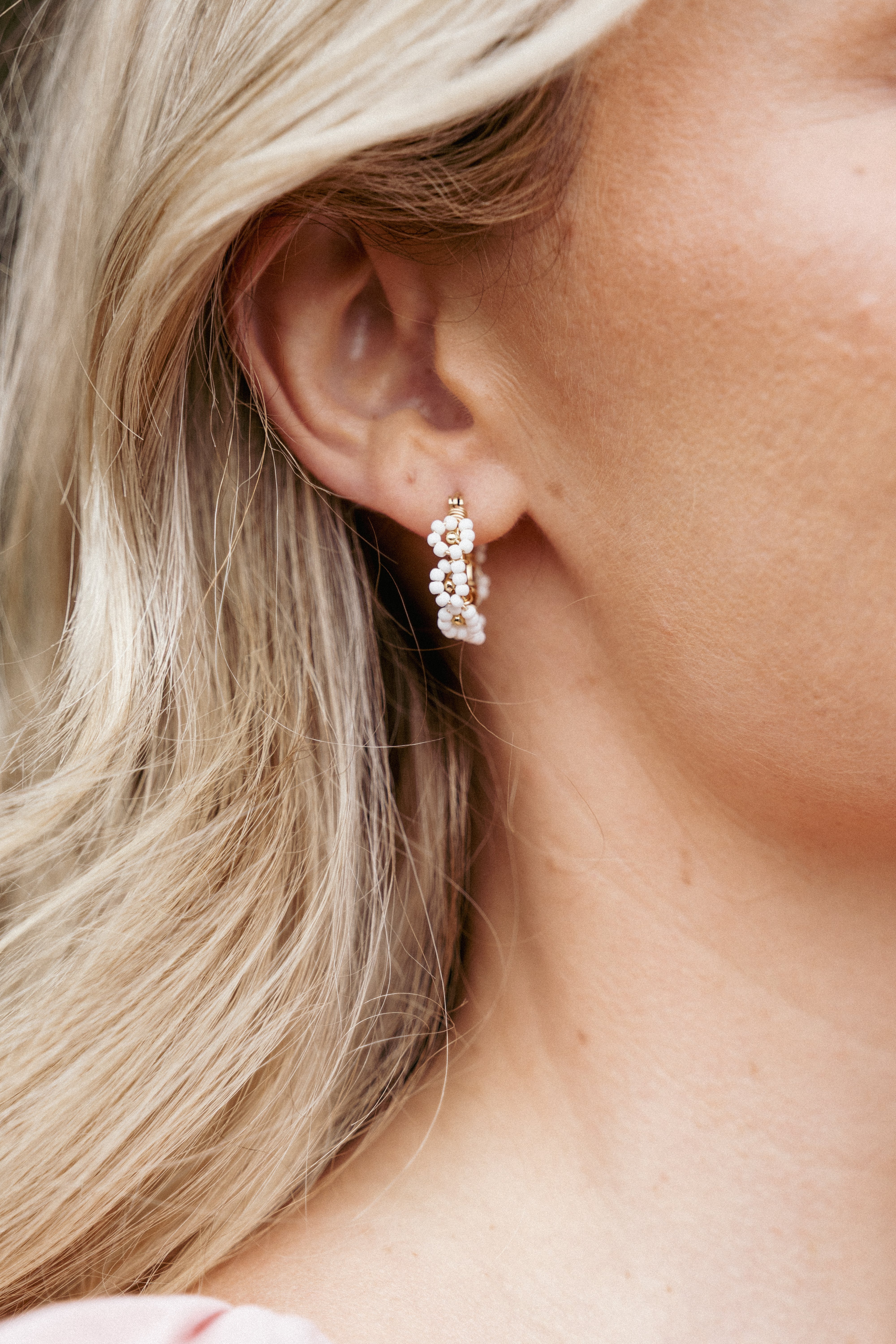 Gianna Gold Hoop Earrings with Flower Bead Design