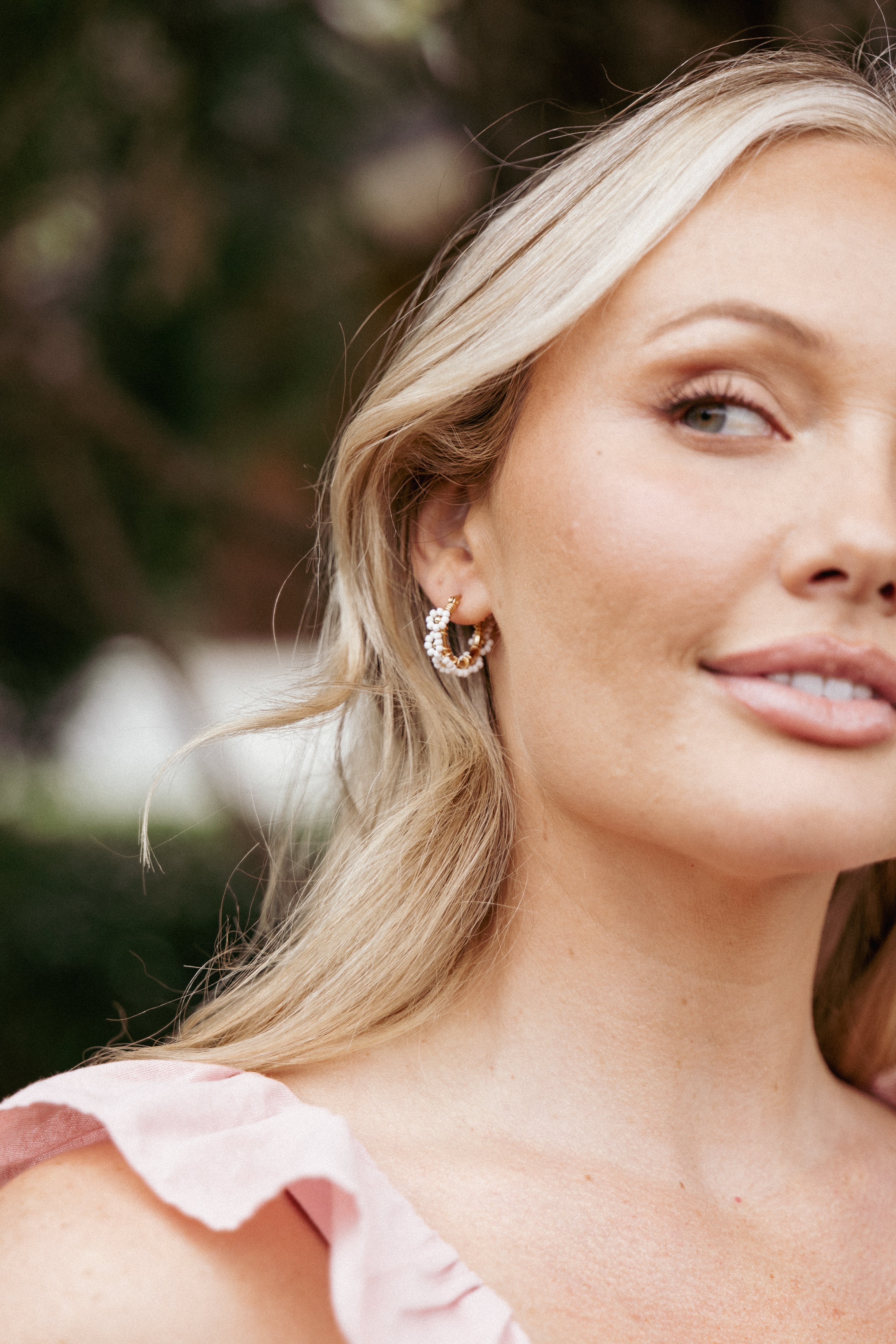 Gianna Gold Hoop Earrings with Flower Bead Design
