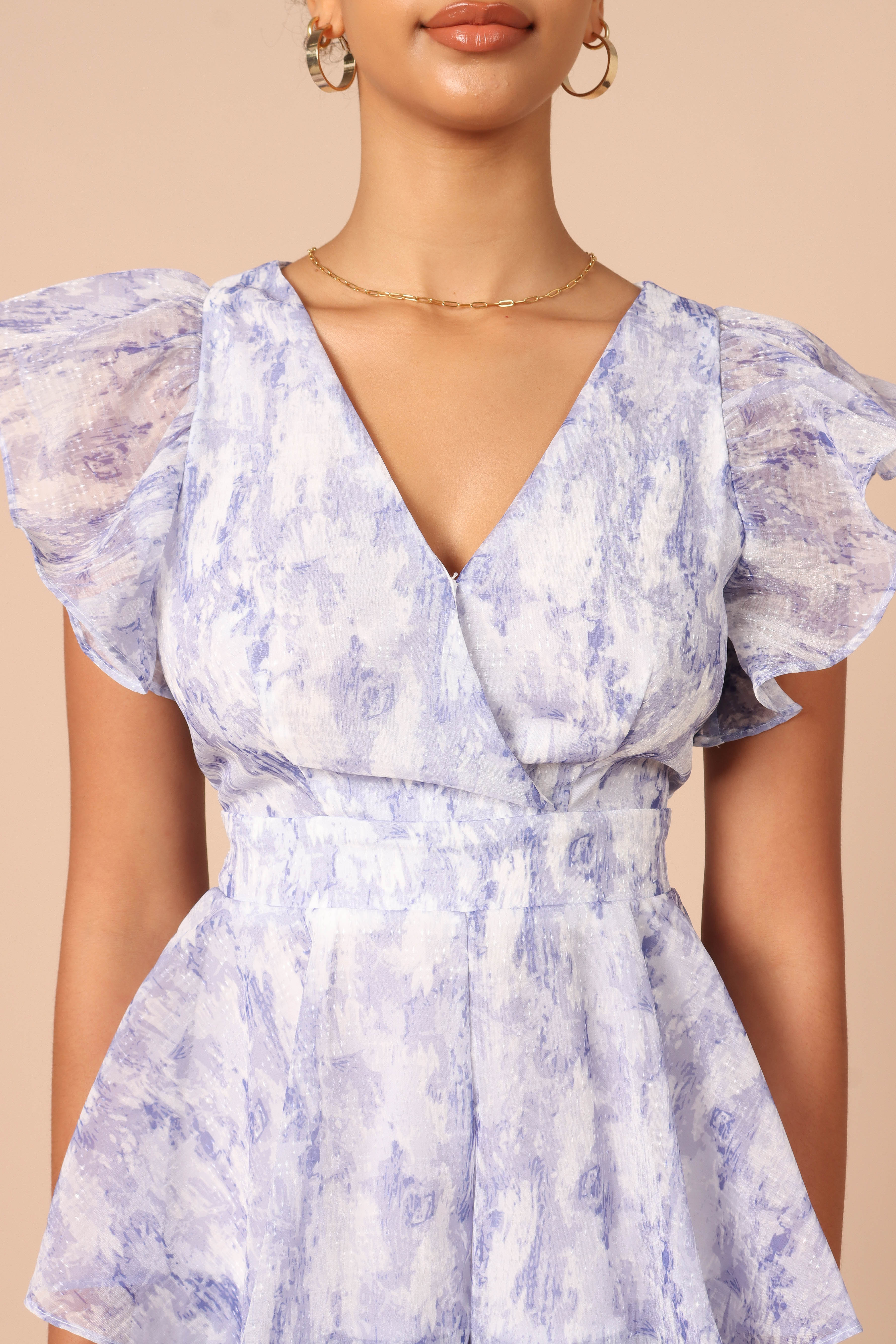 Rosalita Lilac Frill Sleeve Romper with Ruffle Bottoms