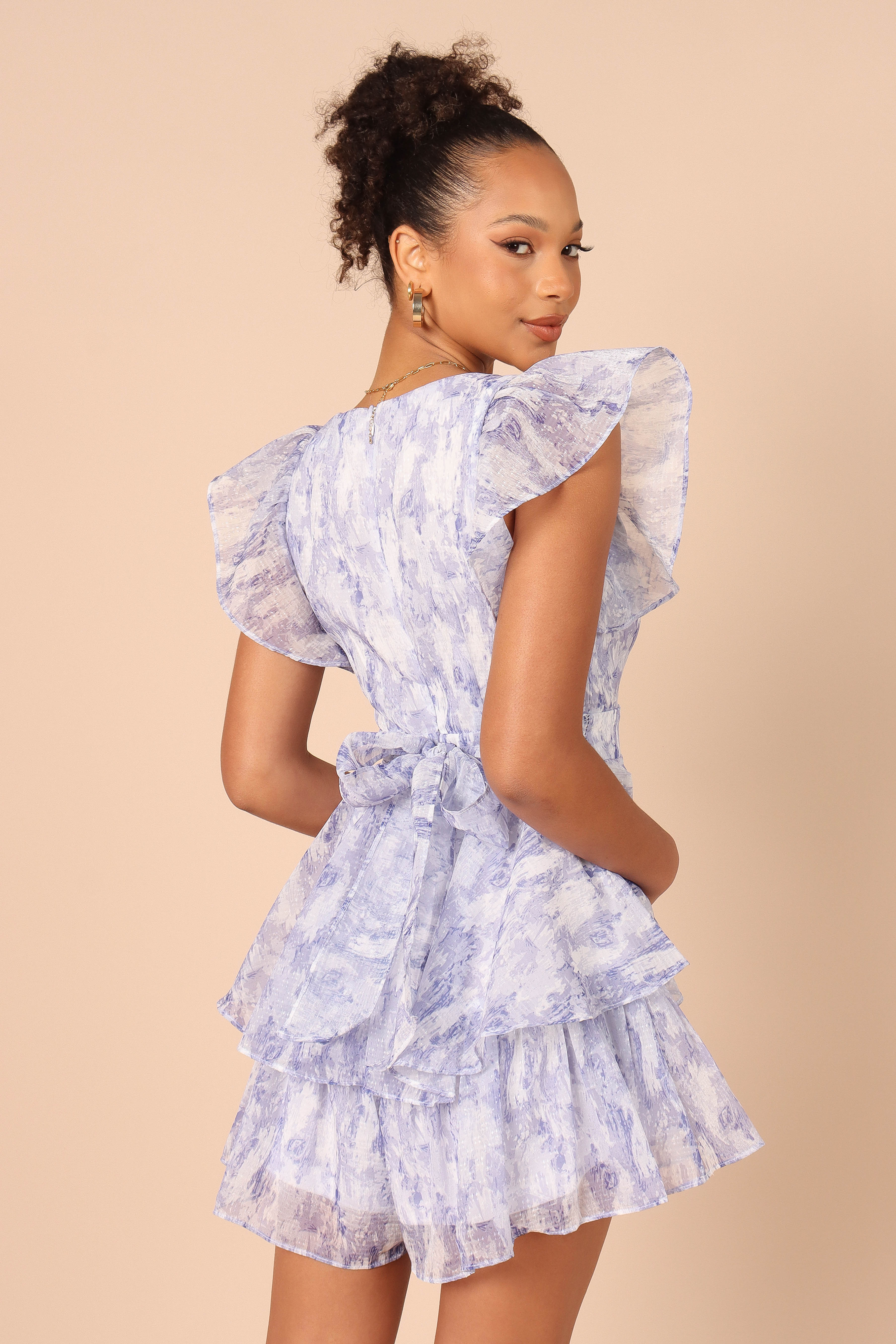 Rosalita Lilac Frill Sleeve Romper with Ruffle Bottoms