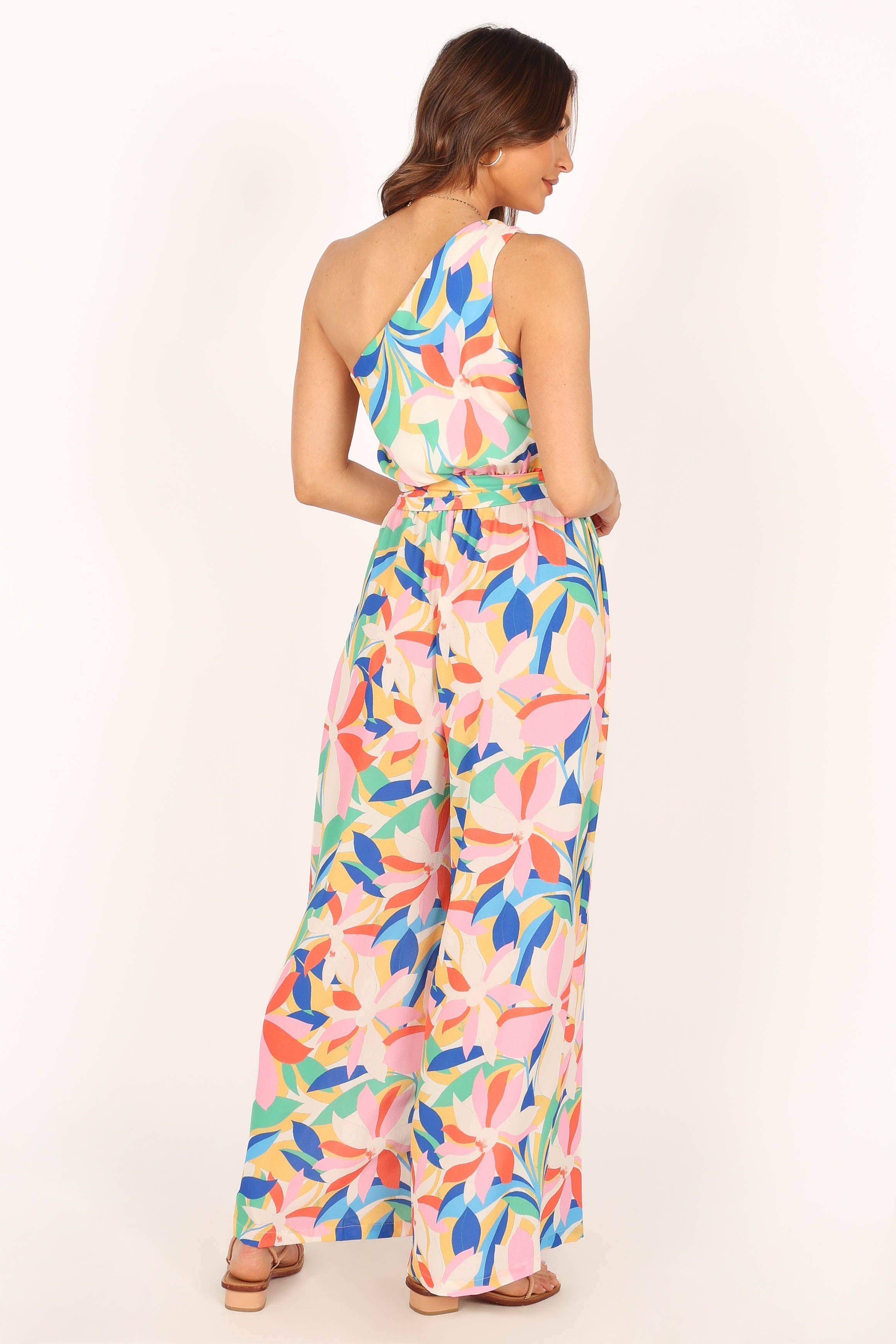 Belinda Floral One Shoulder Jumpsuit with Detachable Waist Tie