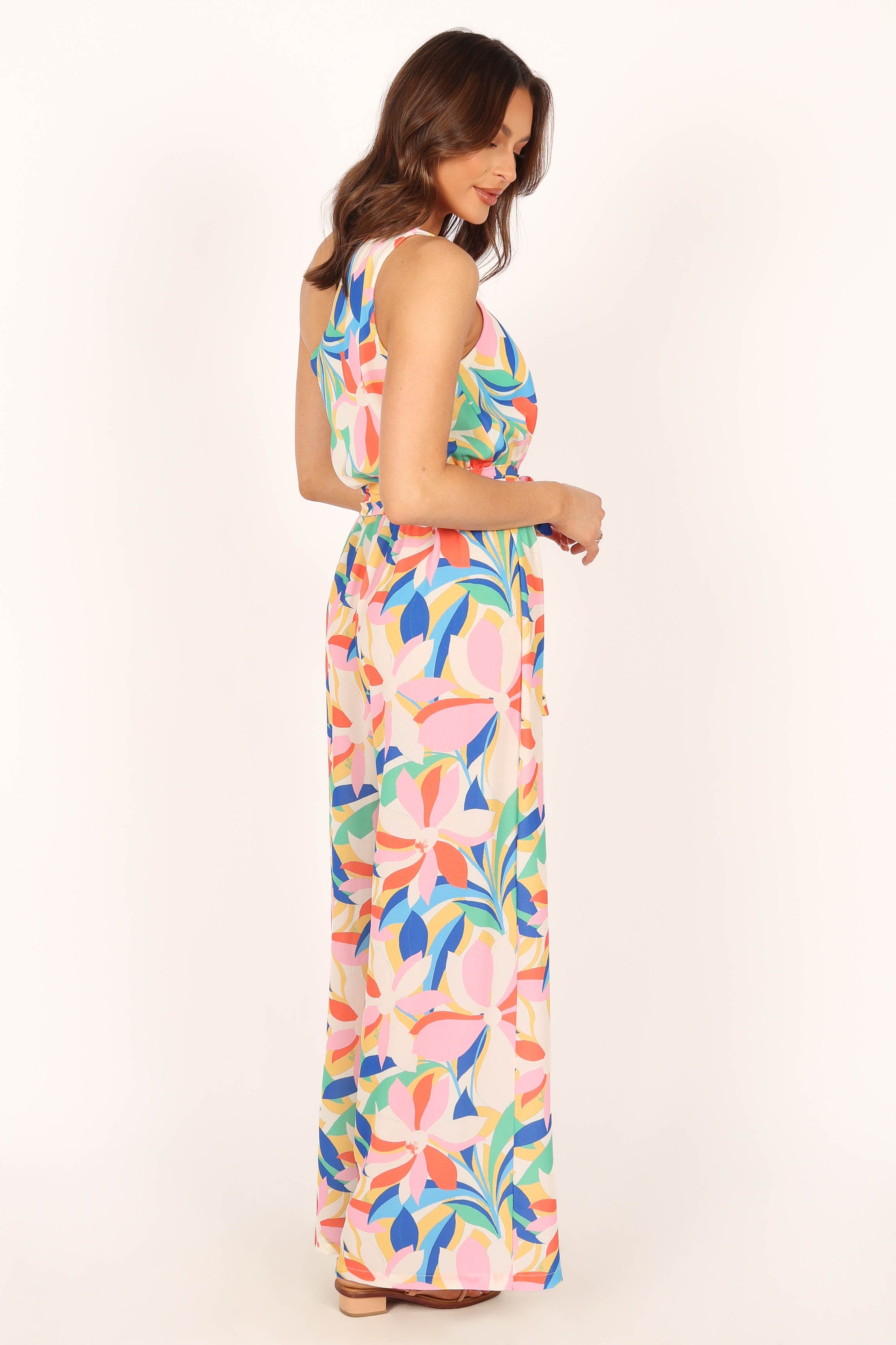 Belinda Floral One Shoulder Jumpsuit with Detachable Waist Tie
