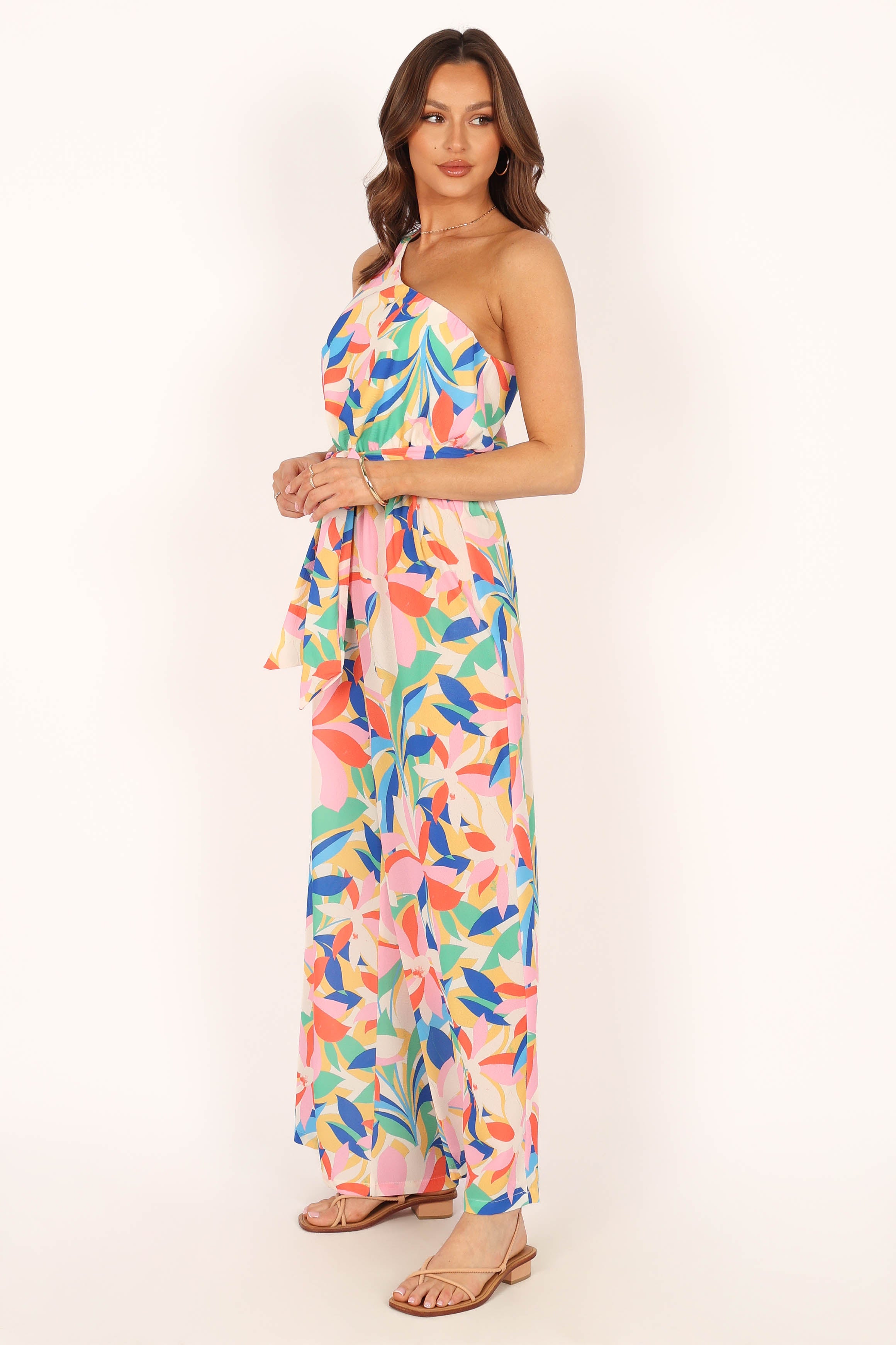 Belinda Floral One Shoulder Jumpsuit with Detachable Waist Tie