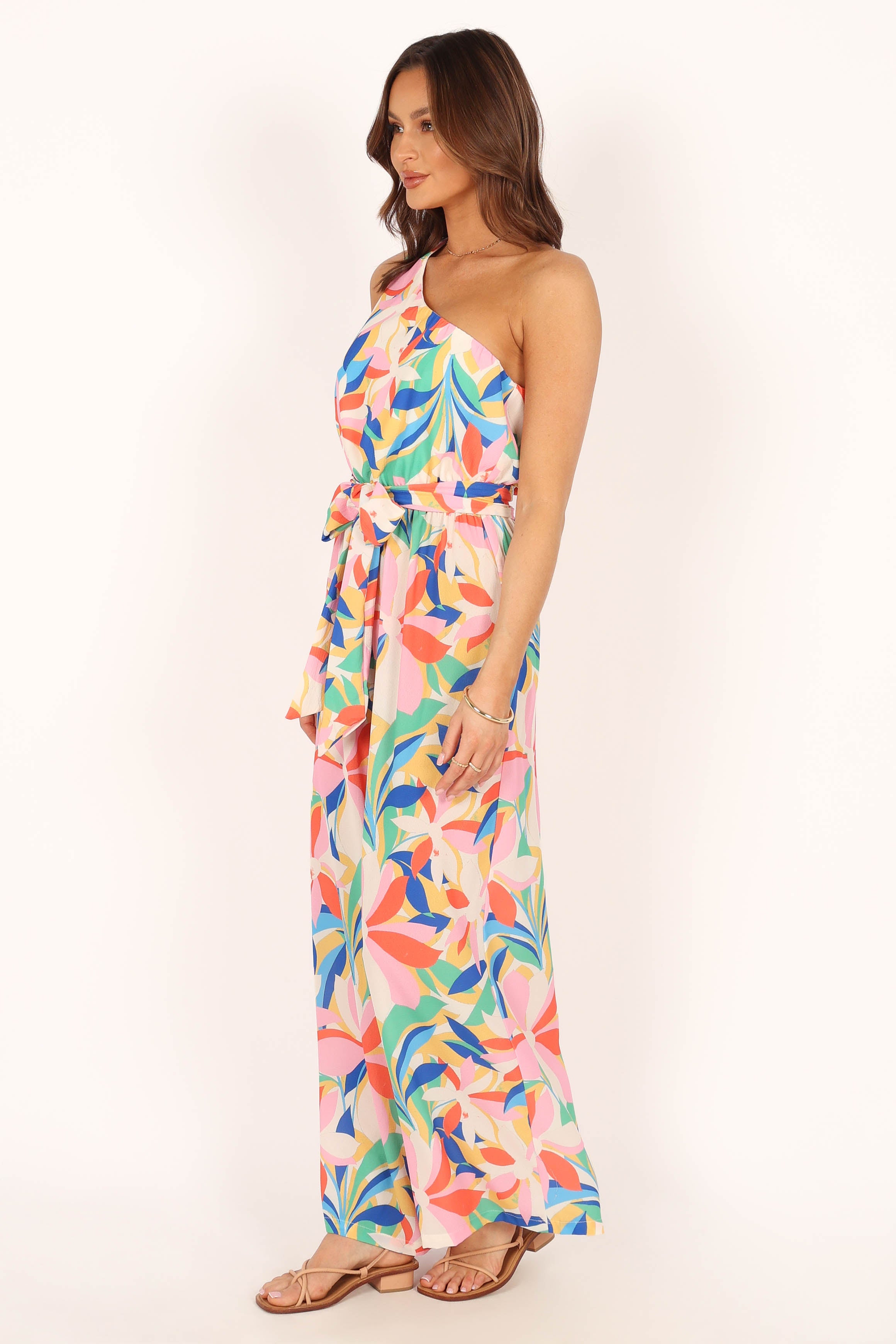Belinda Floral One Shoulder Jumpsuit with Detachable Waist Tie