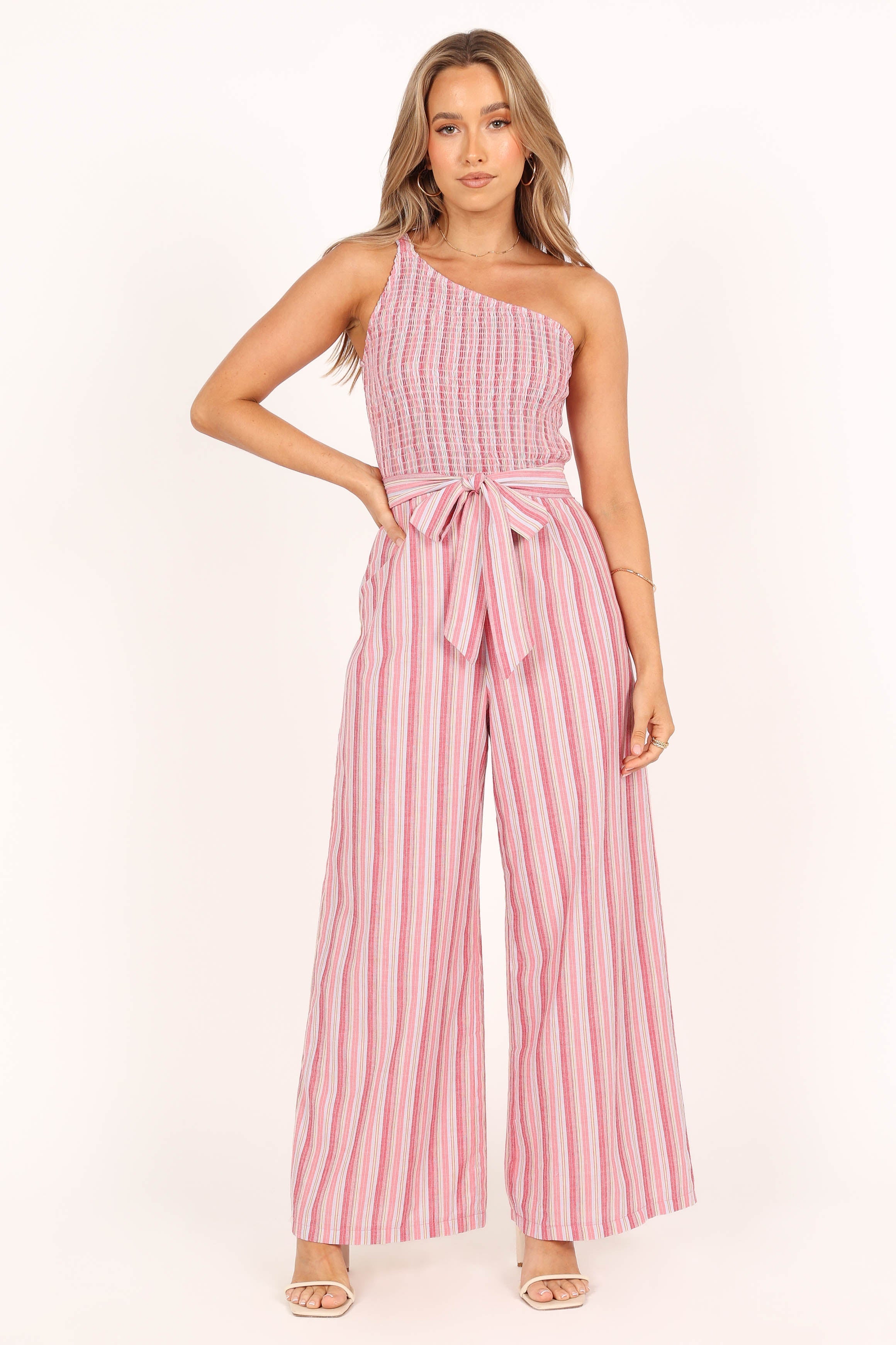 Amilia Striped One Shoulder Jumpsuit - Cotton Women's Romper