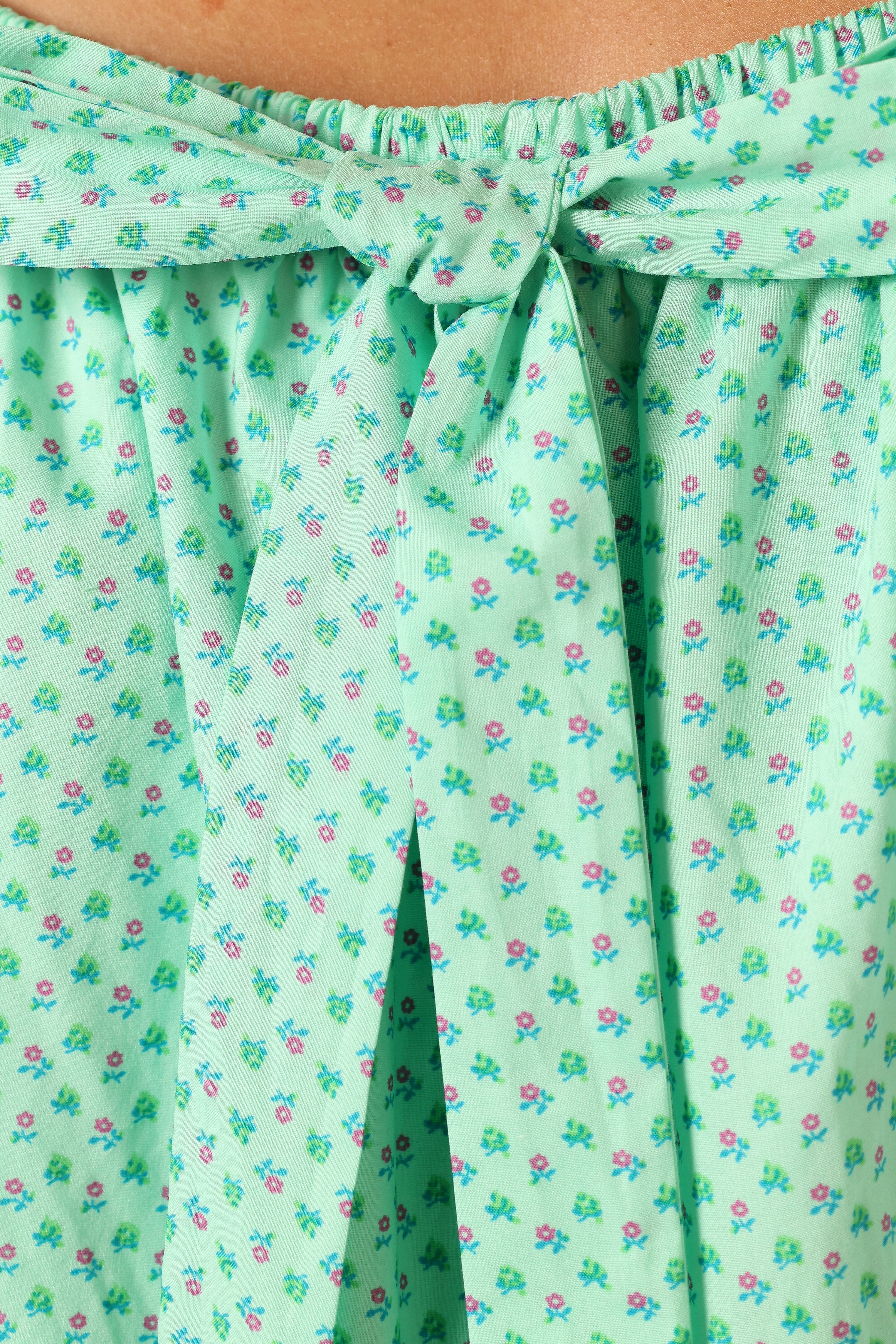 Square Neck Tie Detail Dress with Pockets - Mint Green Cotton Romper