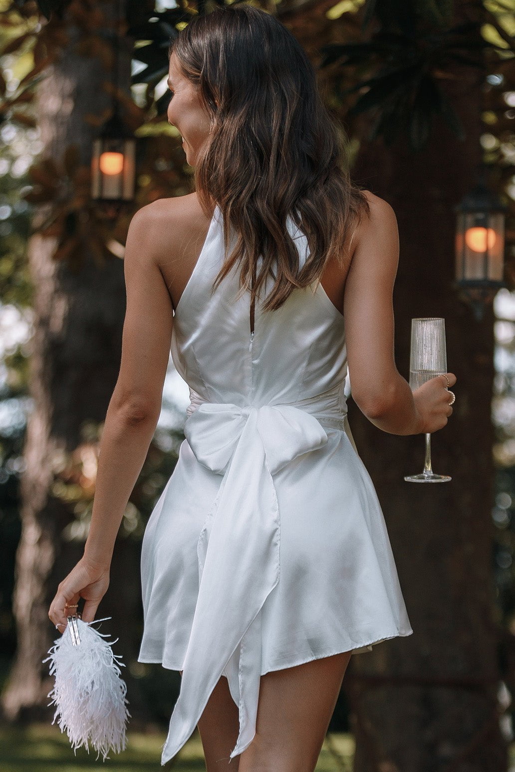 White Halterneck Romper with Waist Tie - Odilia Satin Jumpsuit