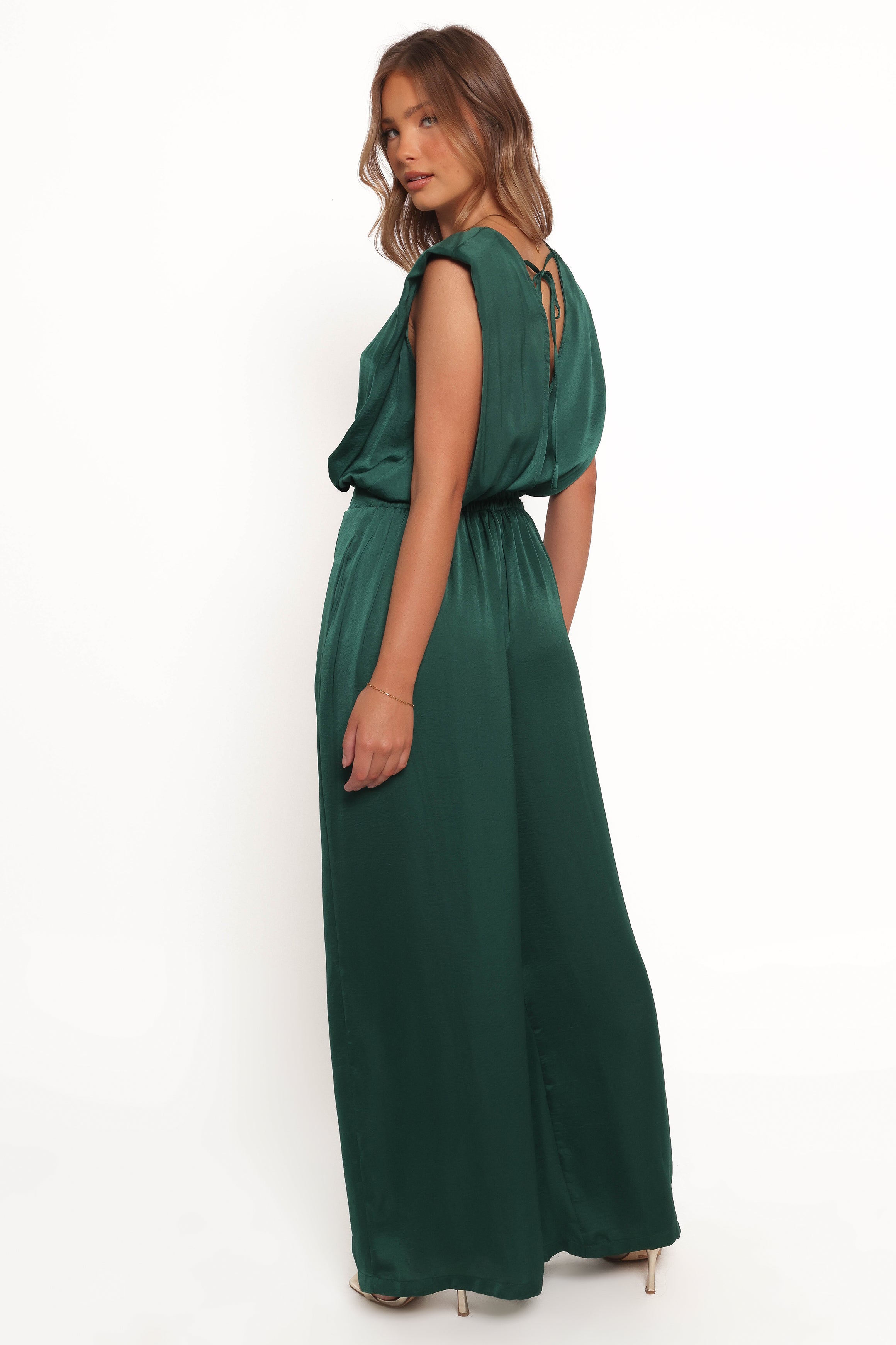 Rema Sleeveless Jumpsuit with V-Back Tie - Dark Green