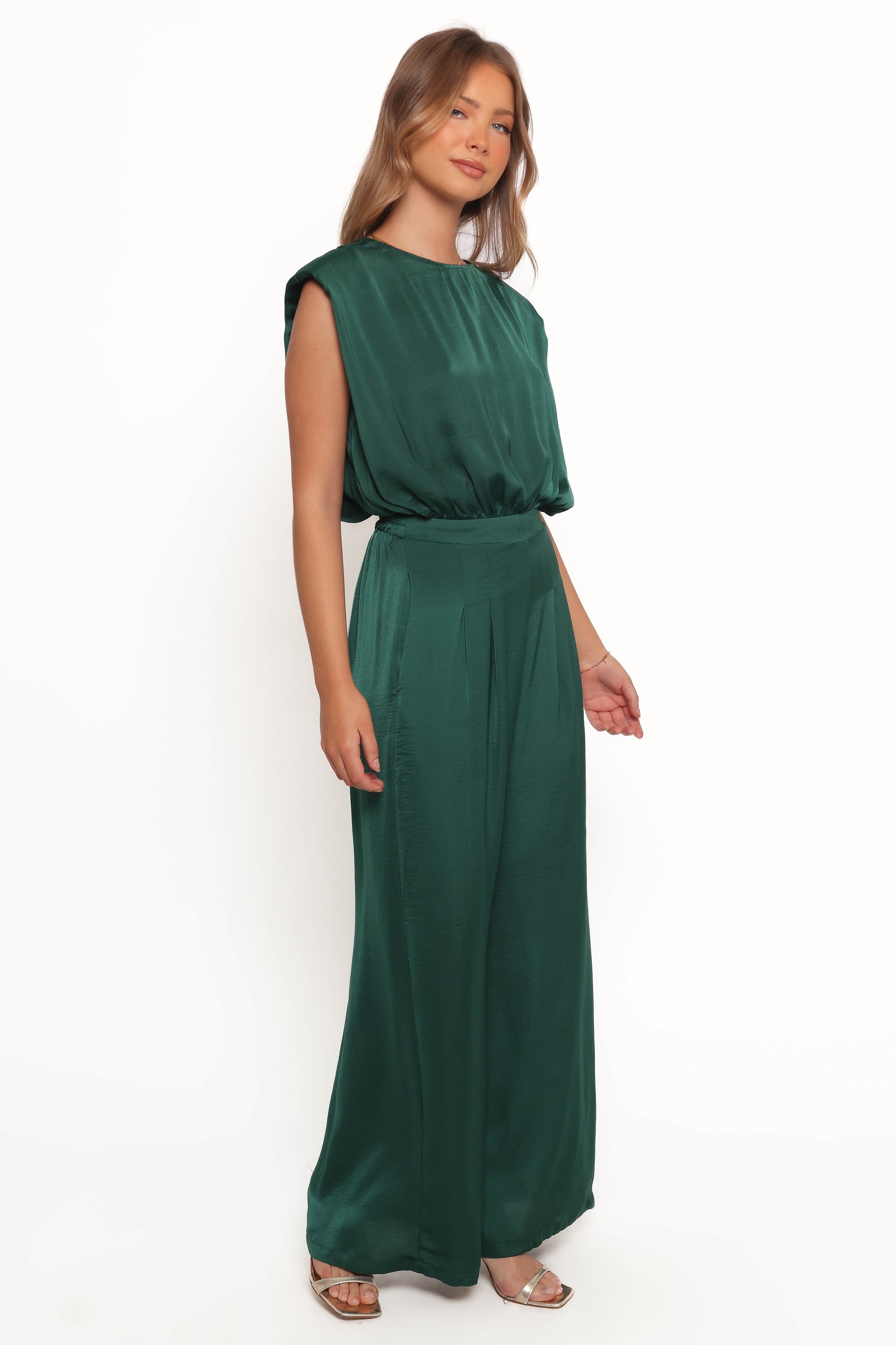 Rema Sleeveless Jumpsuit with V-Back Tie - Dark Green