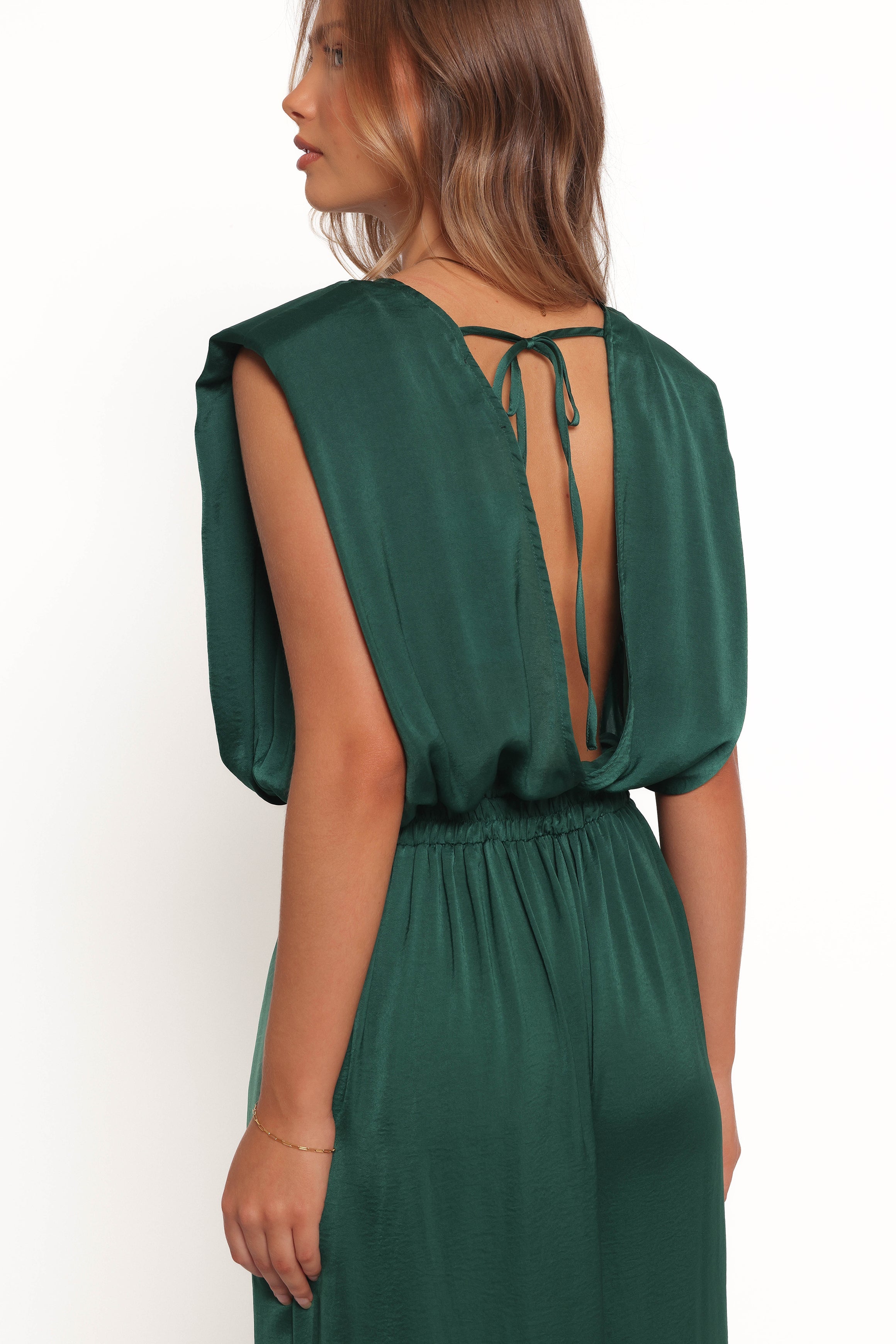 Rema Sleeveless Jumpsuit with V-Back Tie - Dark Green