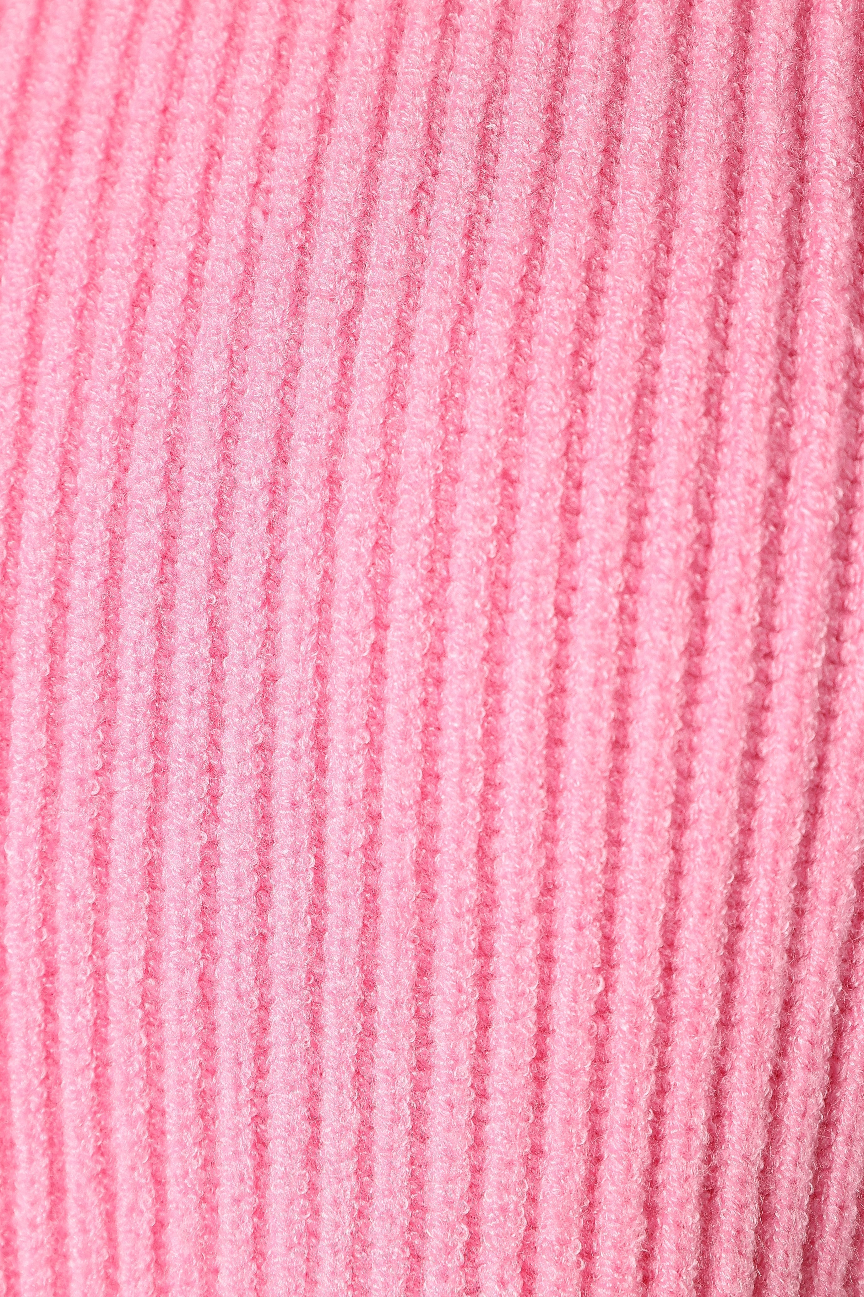 Pink Ribbed Knit Cropped Sweater - Long Sleeve Round Neck Top