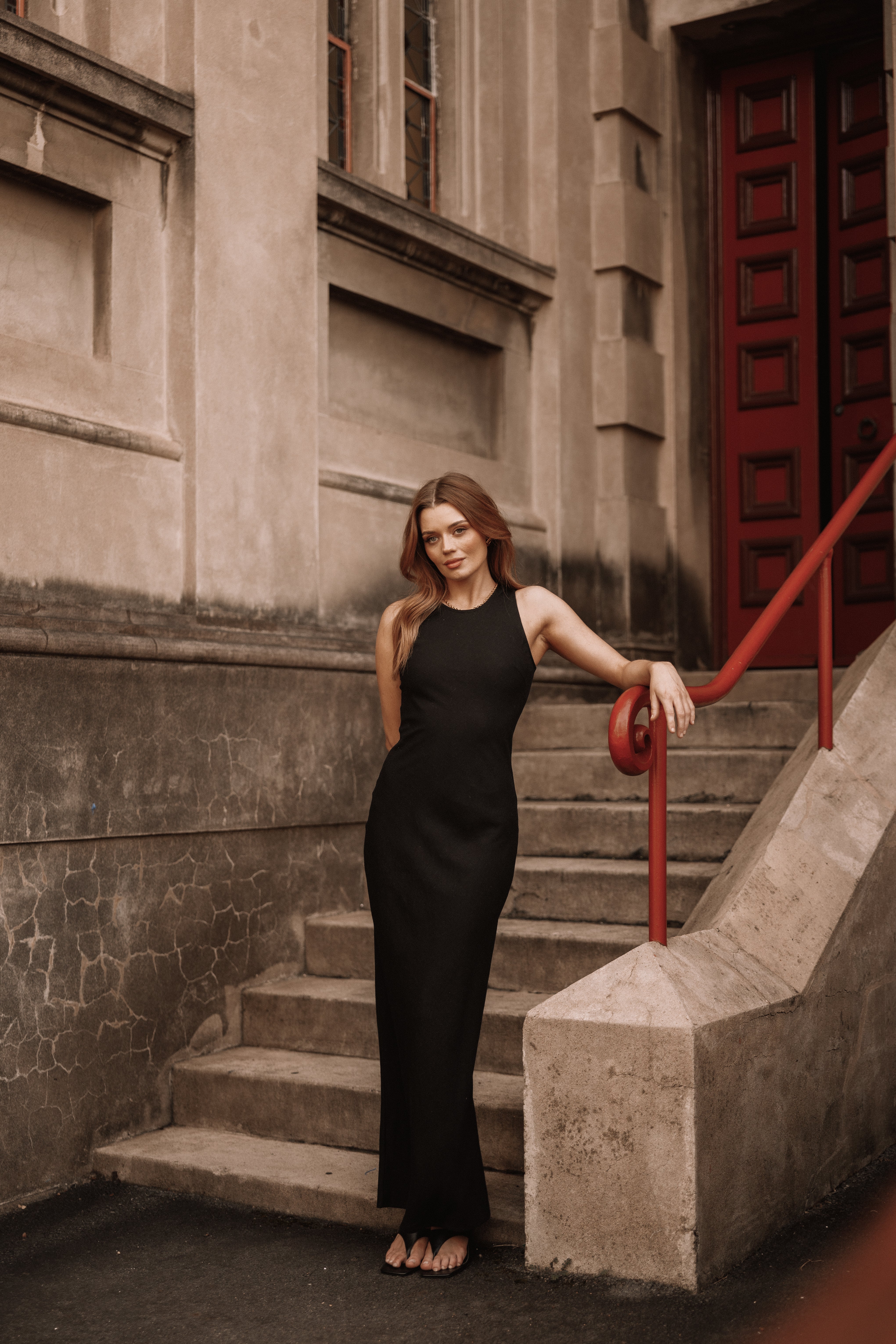 Ellis Black Maxi Dress with Back Split & Invisible Zip