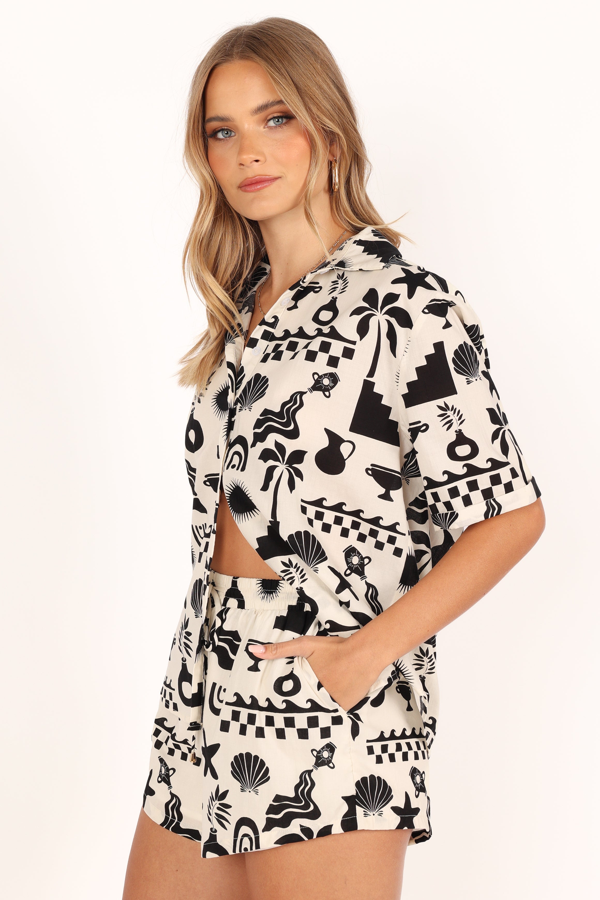 Nammos Abstract Print Cotton Shirt - Sand Relaxed Fit