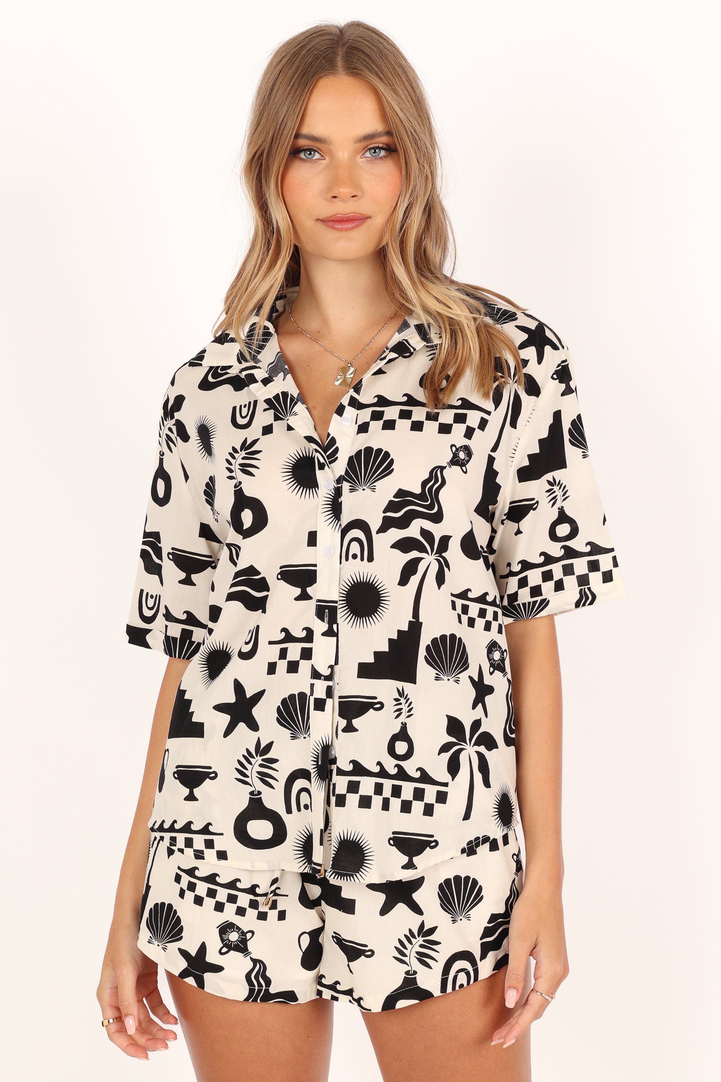 Nammos Abstract Print Cotton Shirt - Sand Relaxed Fit