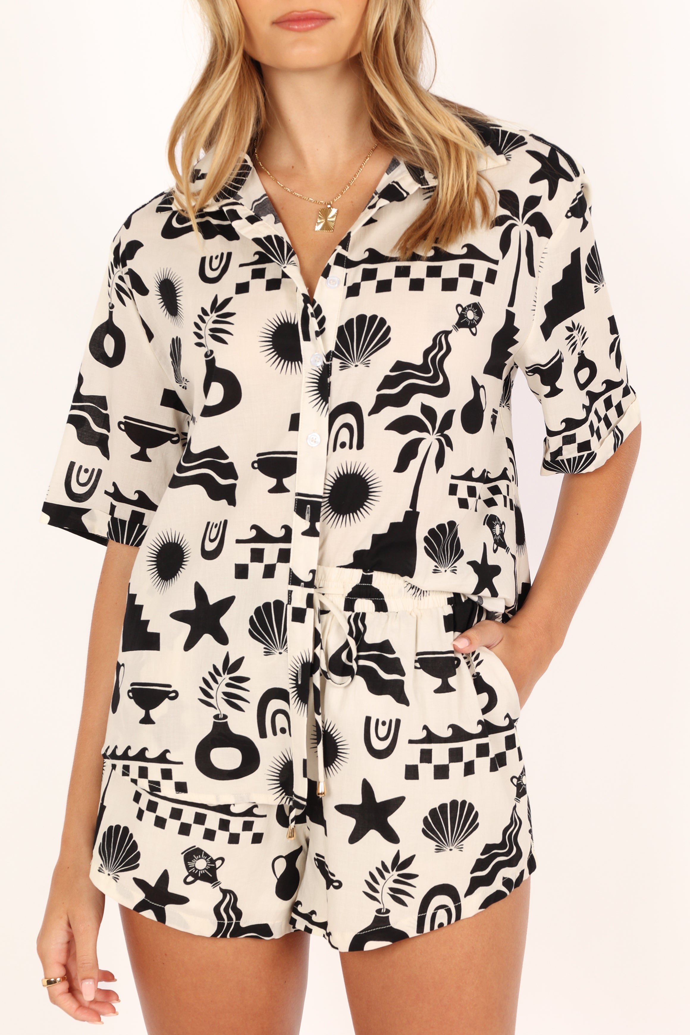 Nammos Abstract Print Cotton Shirt - Sand Relaxed Fit