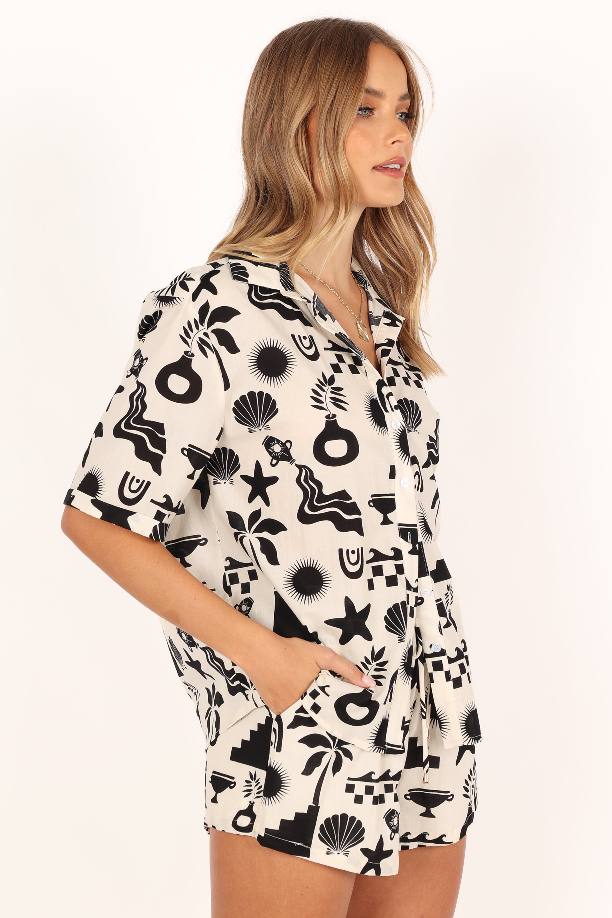 Nammos Abstract Print Cotton Shirt - Sand Relaxed Fit