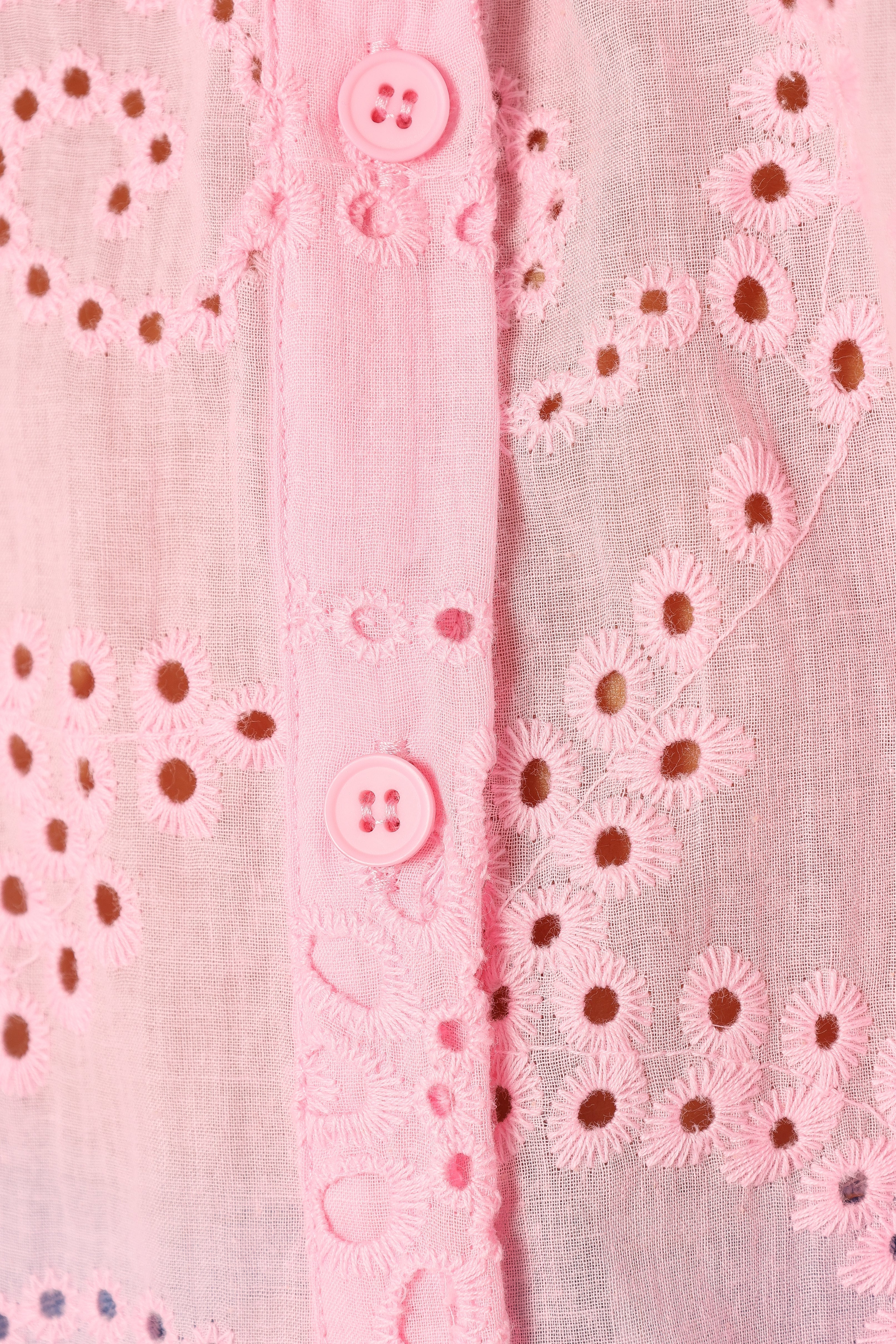 Women's Pink V-Neck Cotton Blouse with Collar & Shirred Cuffs - Janelle Top