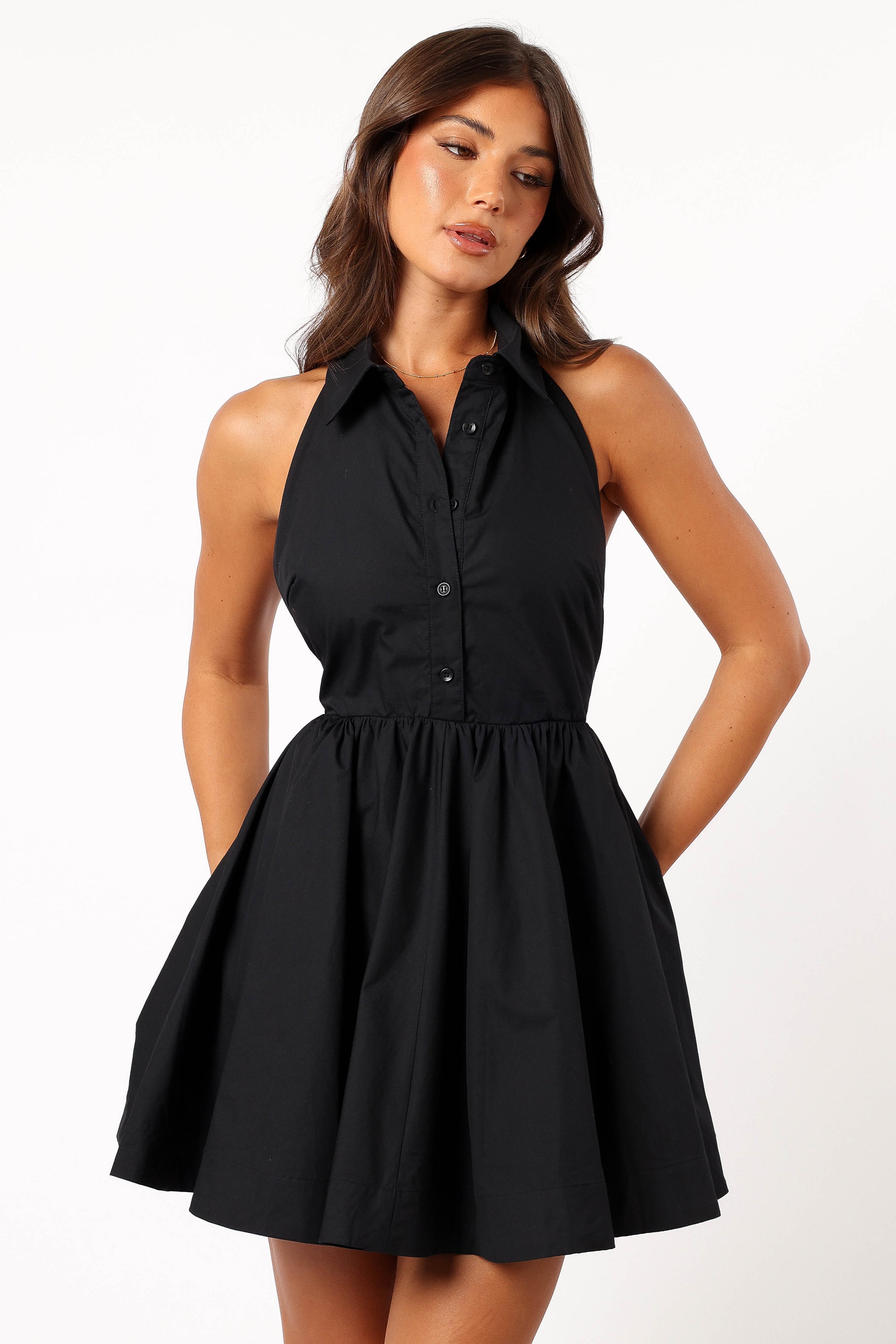 Cheyenne Black Halterneck Mini Dress with Back Tie Detail