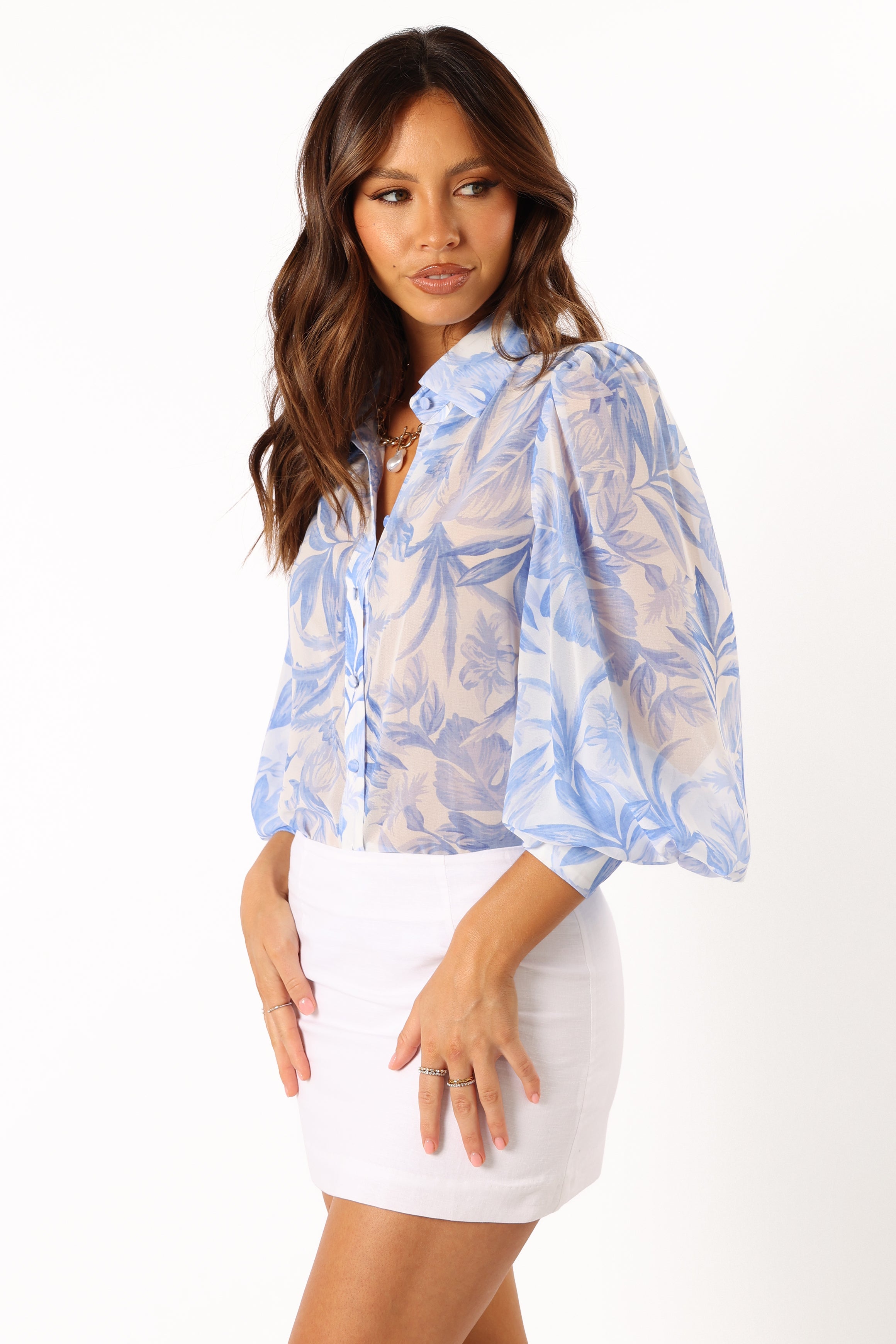 Floral Print V-Neck Blouse with Button Front - Kiah Fleetwood