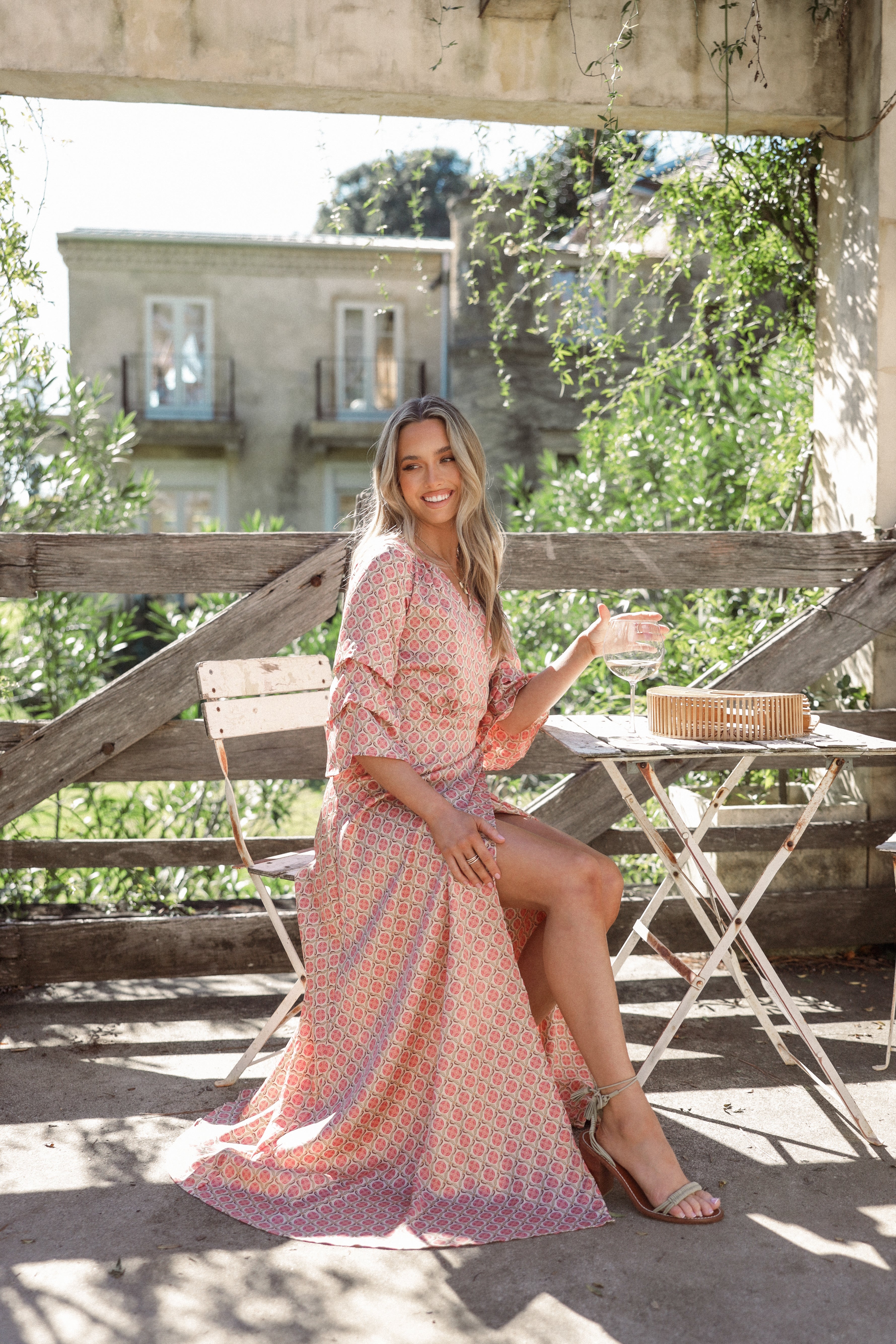 Orange Print Margot Wrap Maxi Dress – V-Neck Tiered Sleeve
