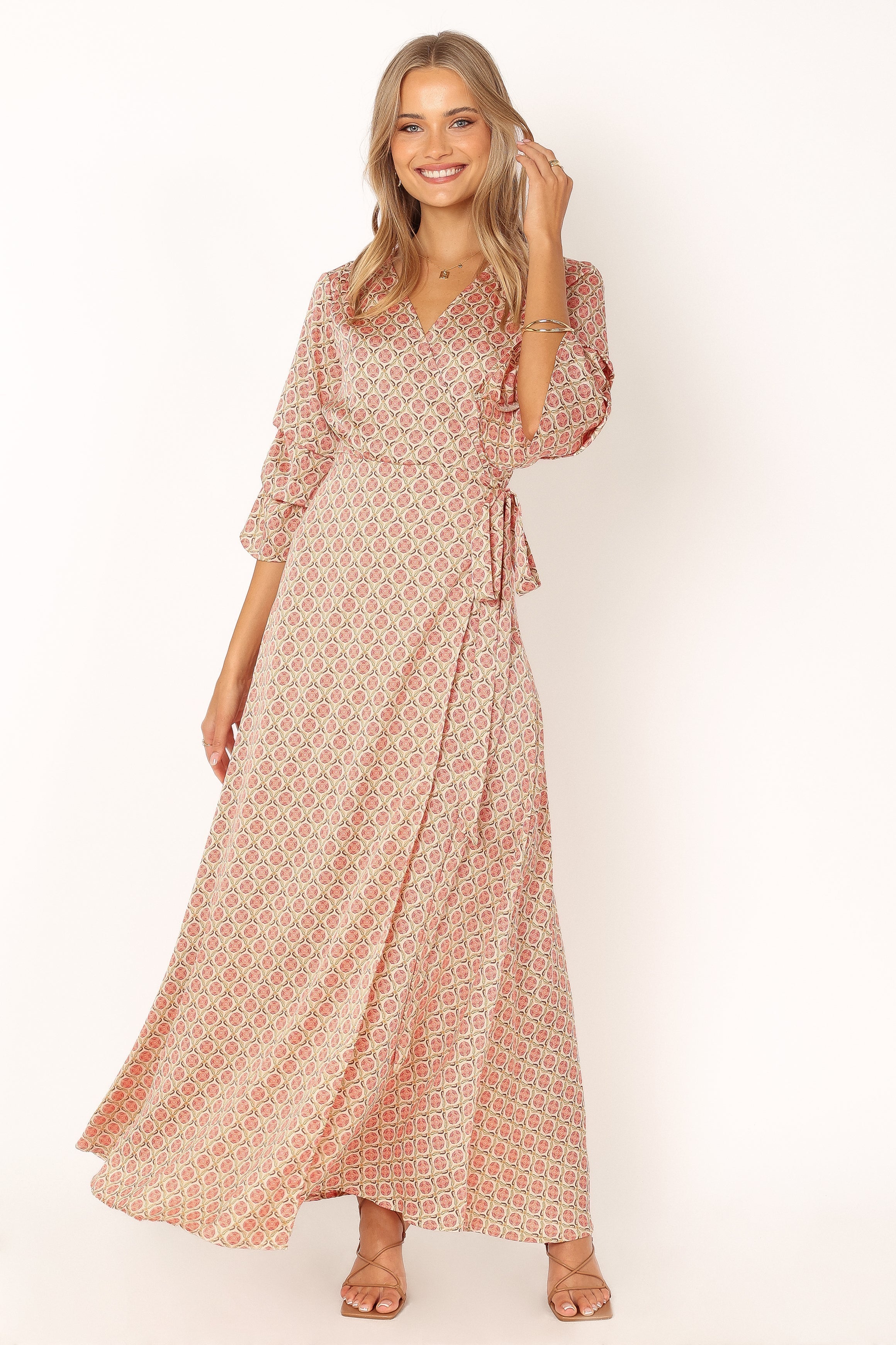 Orange Print Margot Wrap Maxi Dress – V-Neck Tiered Sleeve