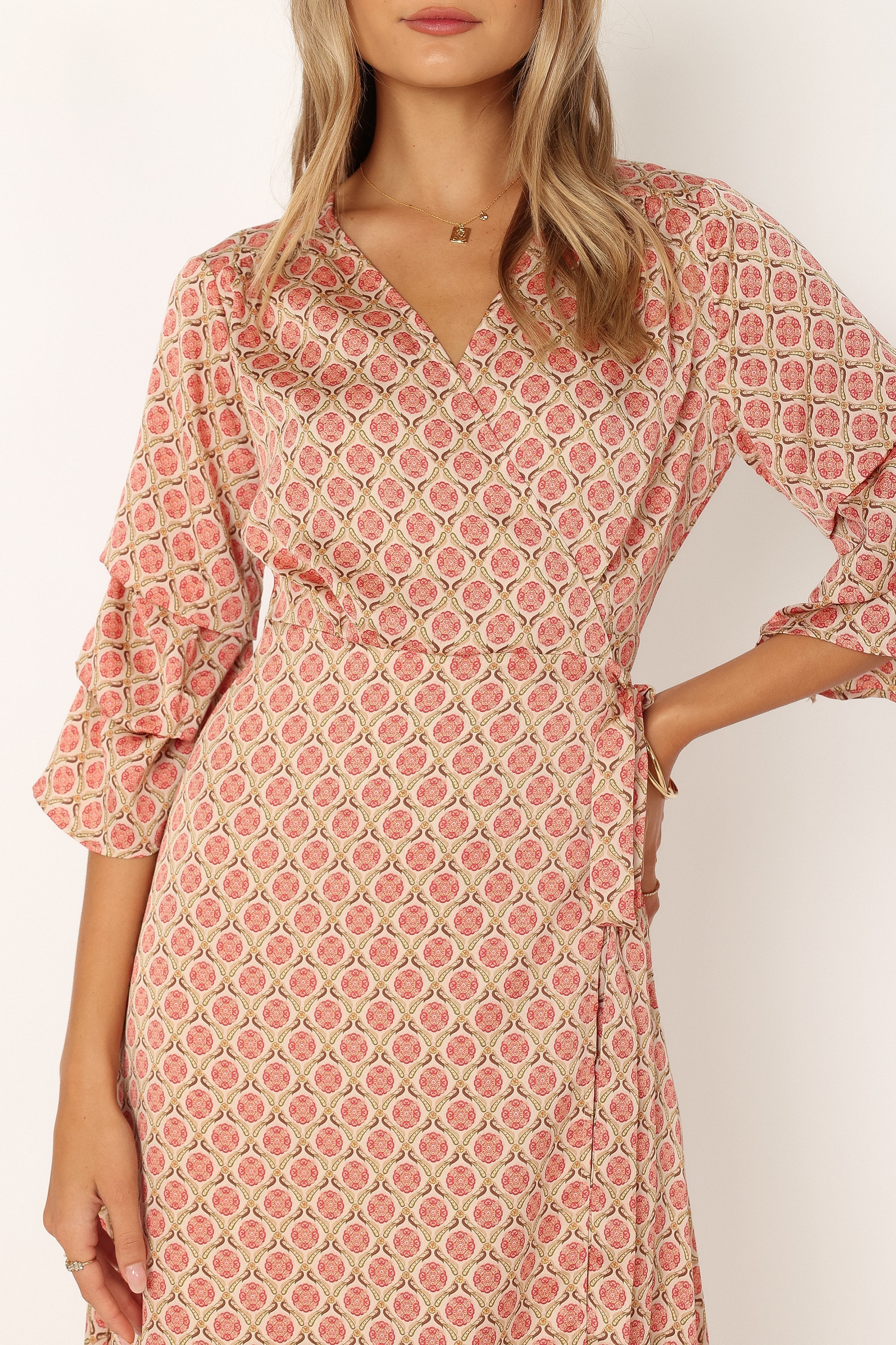 Orange Print Margot Wrap Maxi Dress – V-Neck Tiered Sleeve