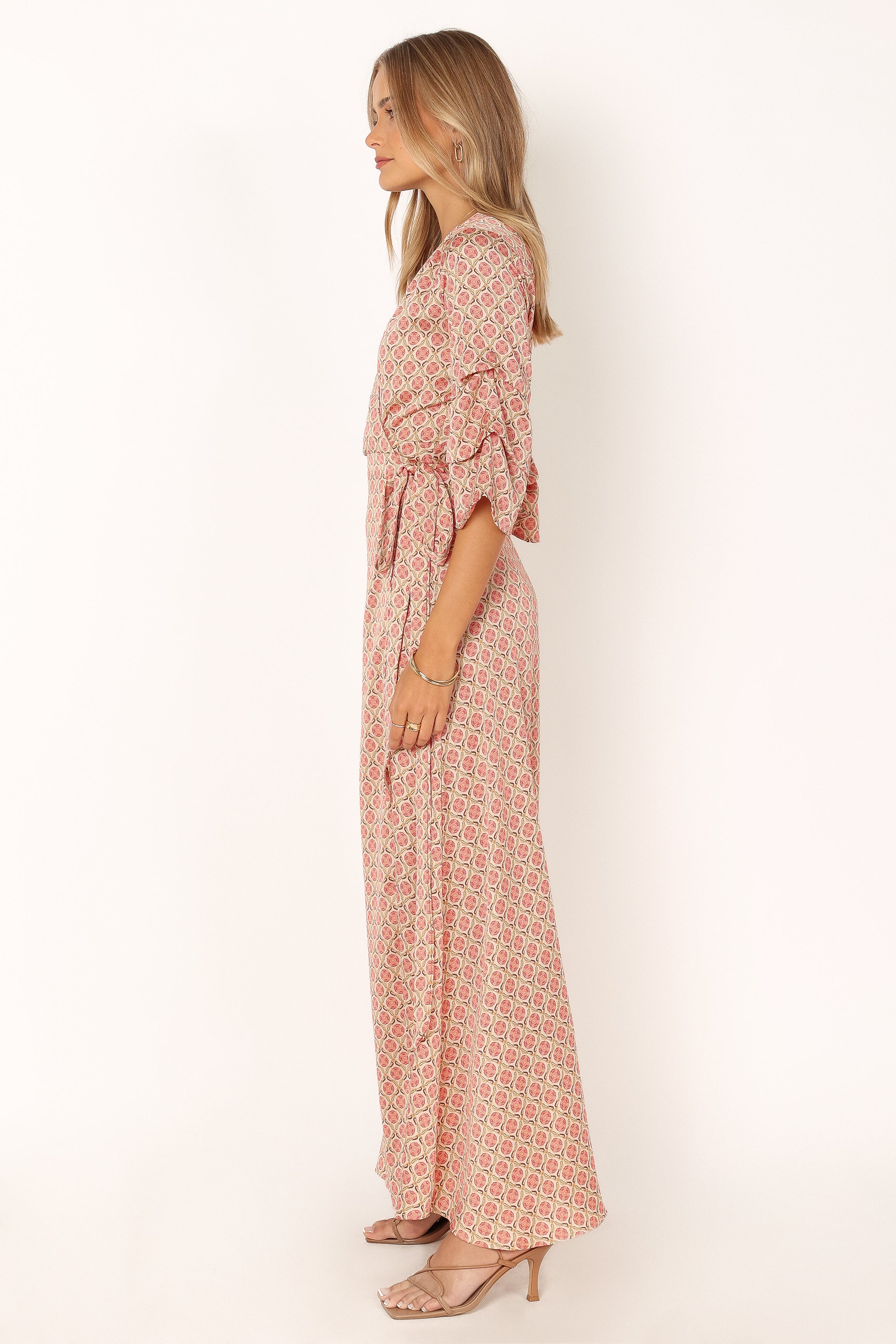 Orange Print Margot Wrap Maxi Dress – V-Neck Tiered Sleeve