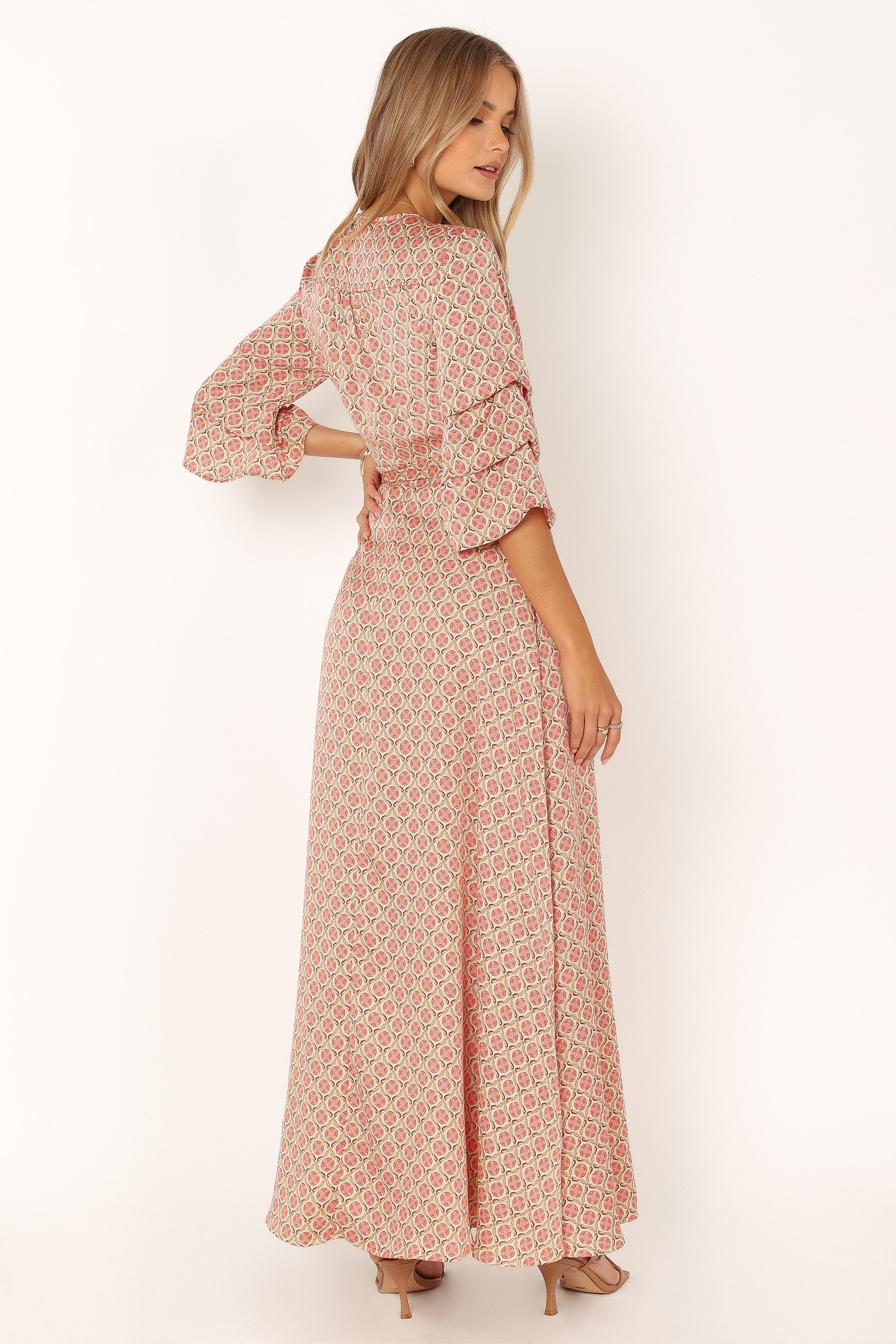 Orange Print Margot Wrap Maxi Dress – V-Neck Tiered Sleeve