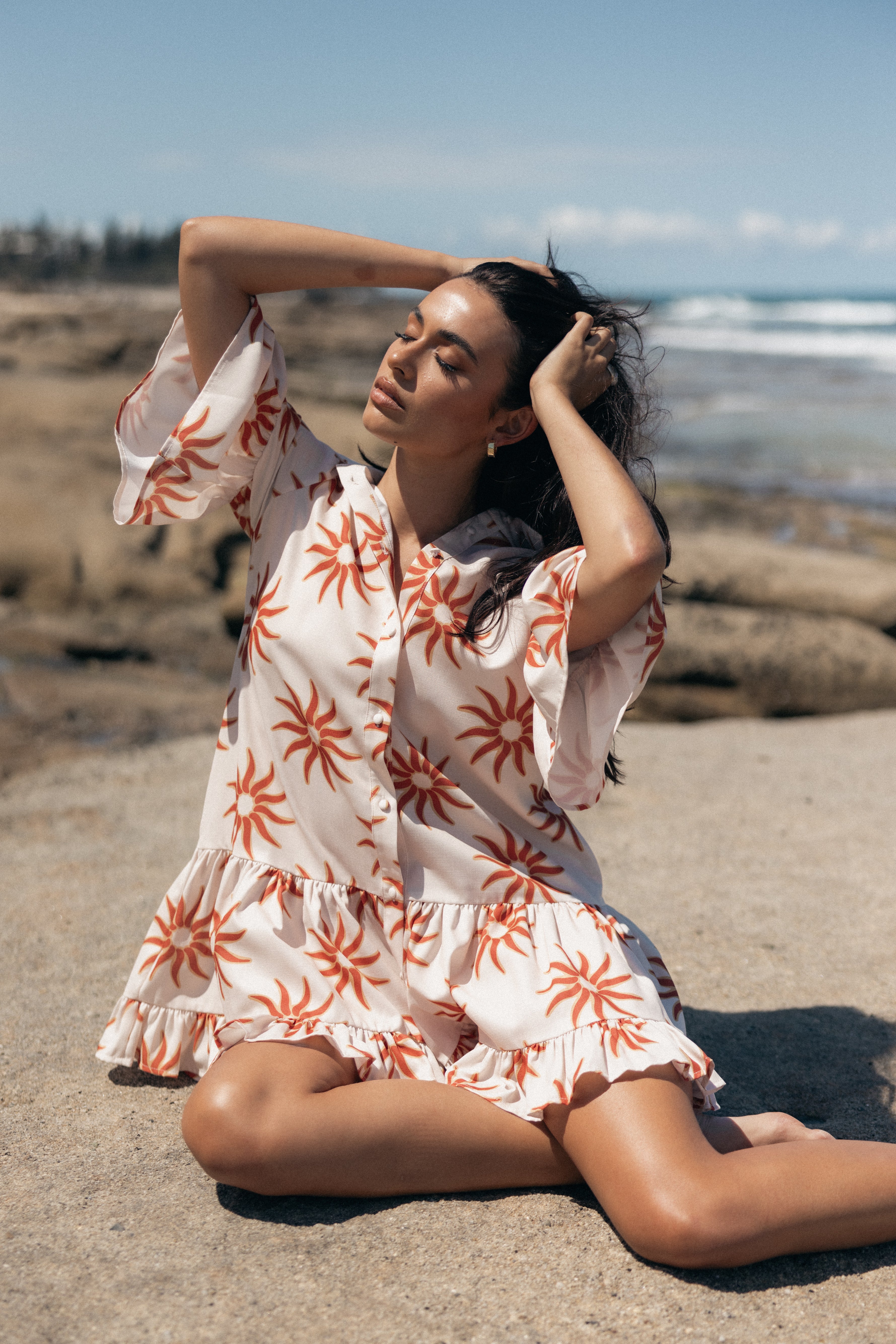 Oversized Shirt Dress with Frill Sleeves & Pockets - Soleil
