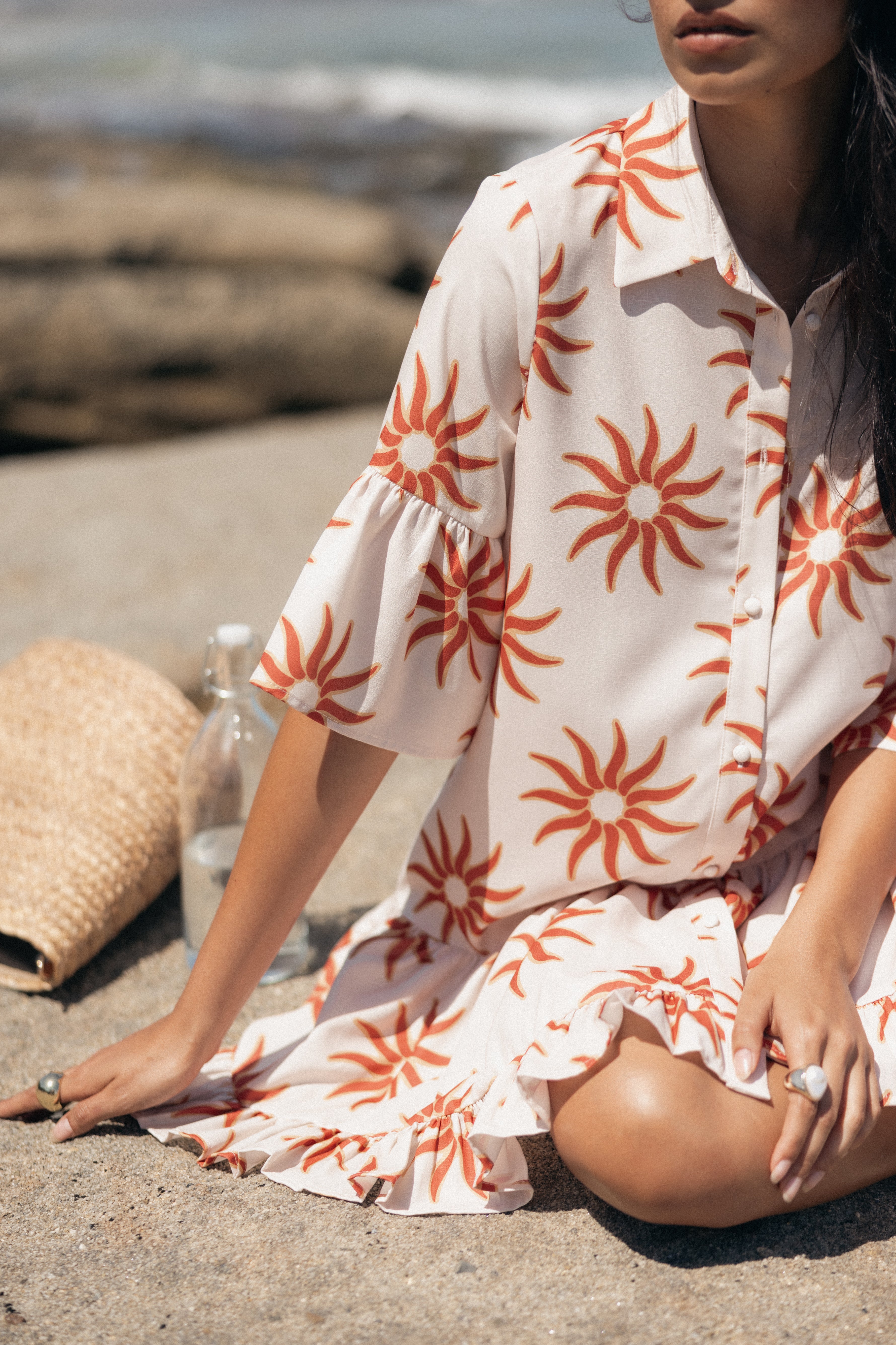 Oversized Shirt Dress with Frill Sleeves & Pockets - Soleil