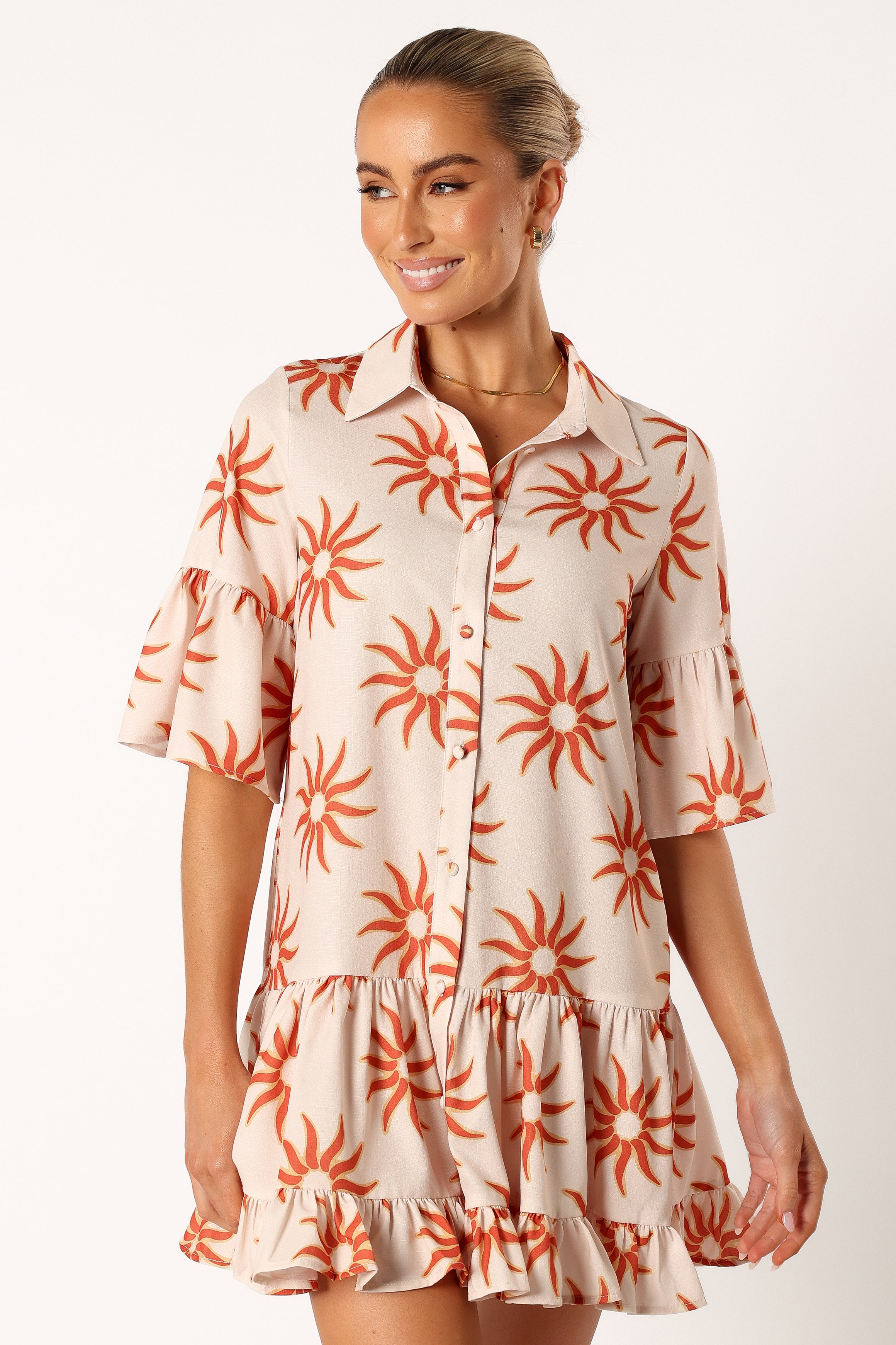 Oversized Shirt Dress with Frill Sleeves & Pockets - Soleil
