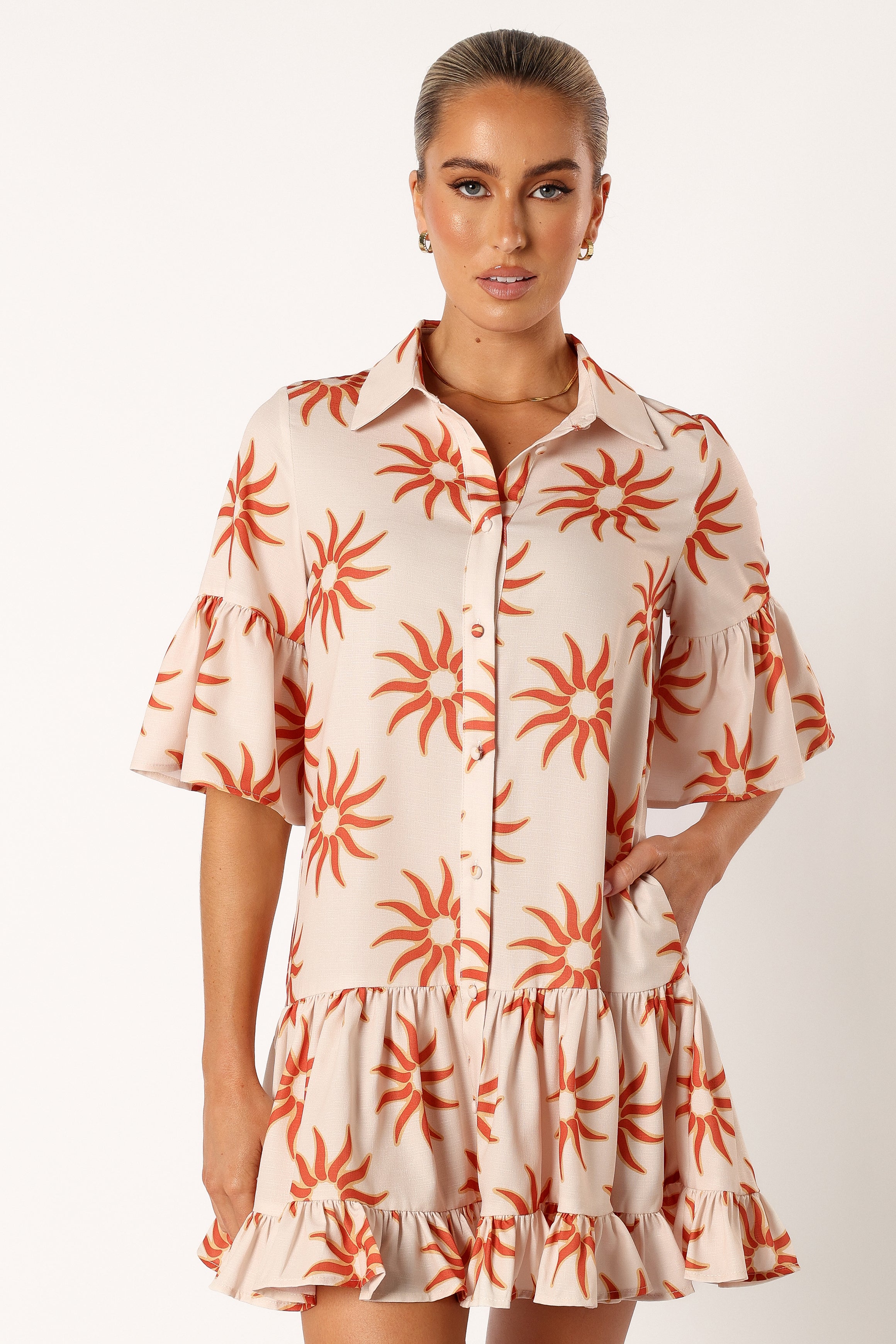 Oversized Shirt Dress with Frill Sleeves & Pockets - Soleil