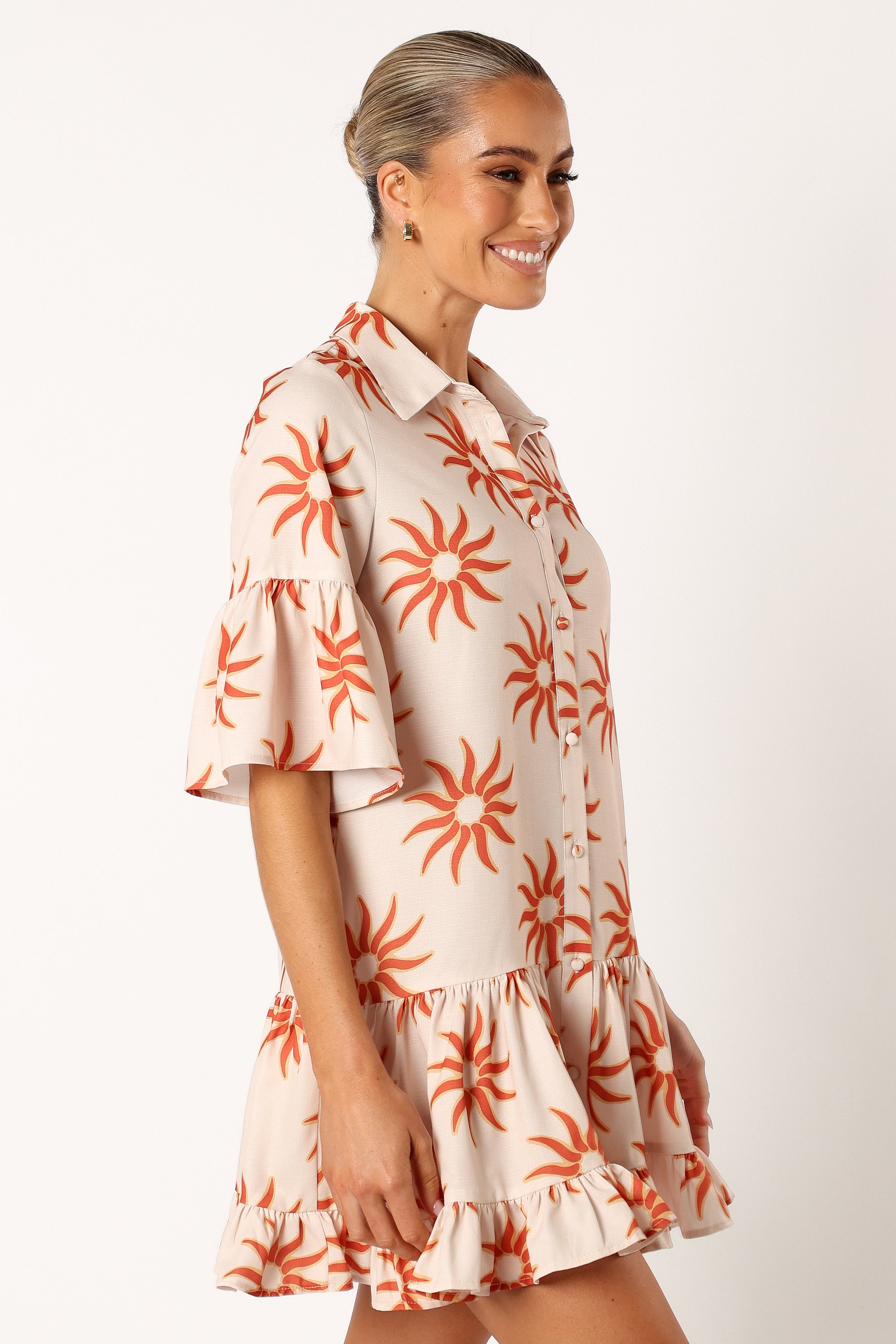 Oversized Shirt Dress with Frill Sleeves & Pockets - Soleil