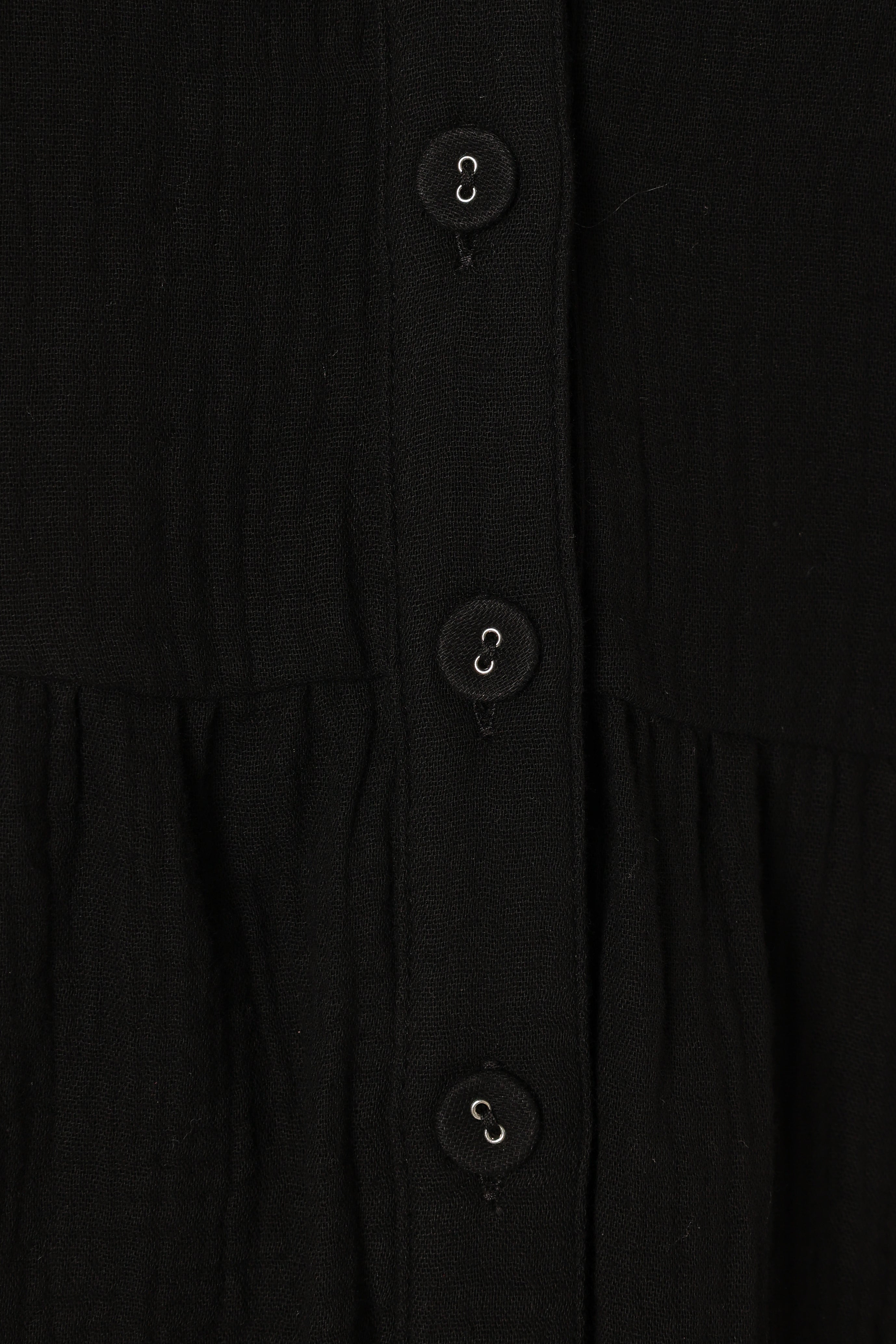 Winny Black Cotton Romper with V-Neck & Pockets