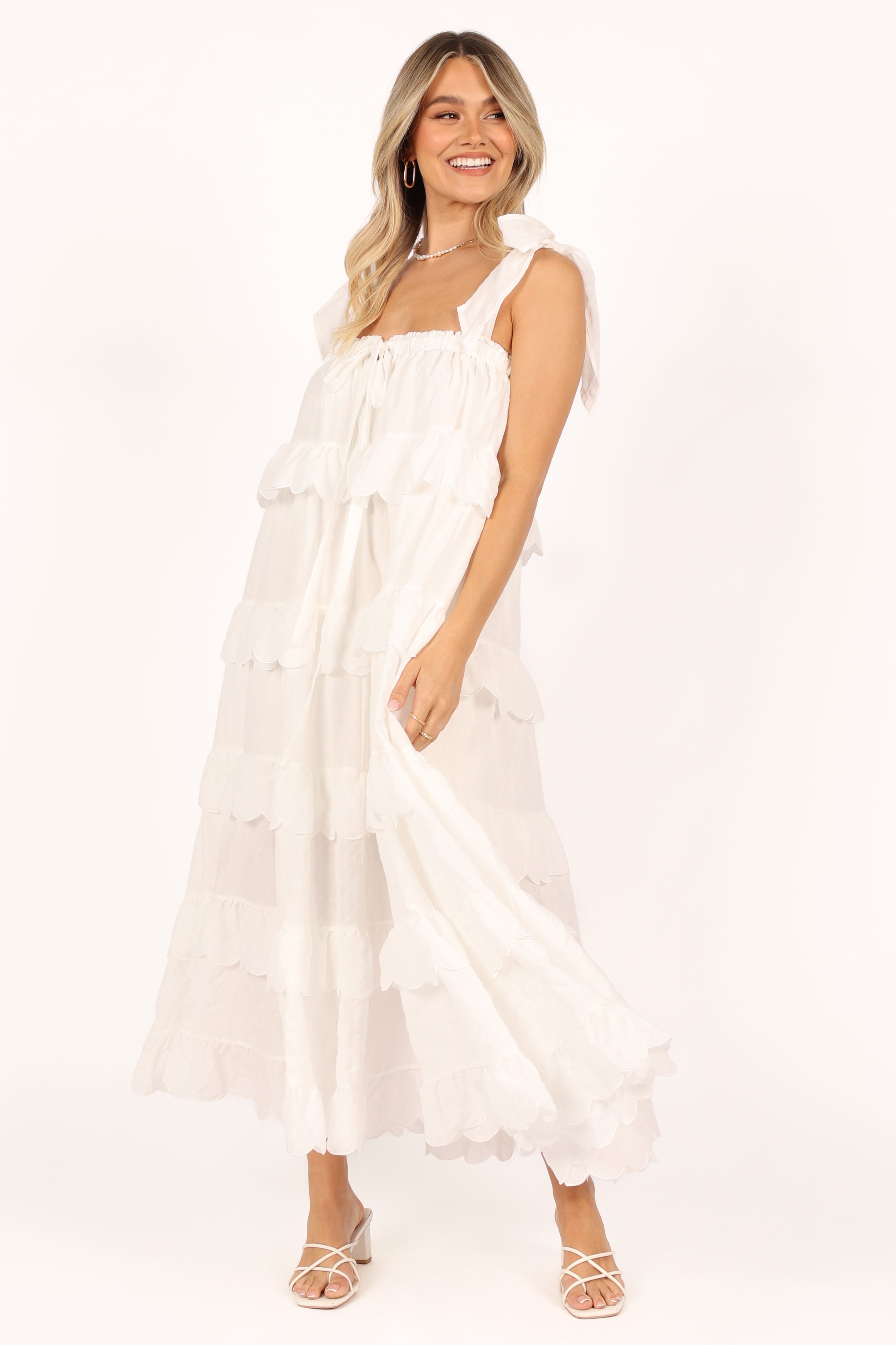 Ursa Square Neck Maxi Dress with Front Cut Out - Off White