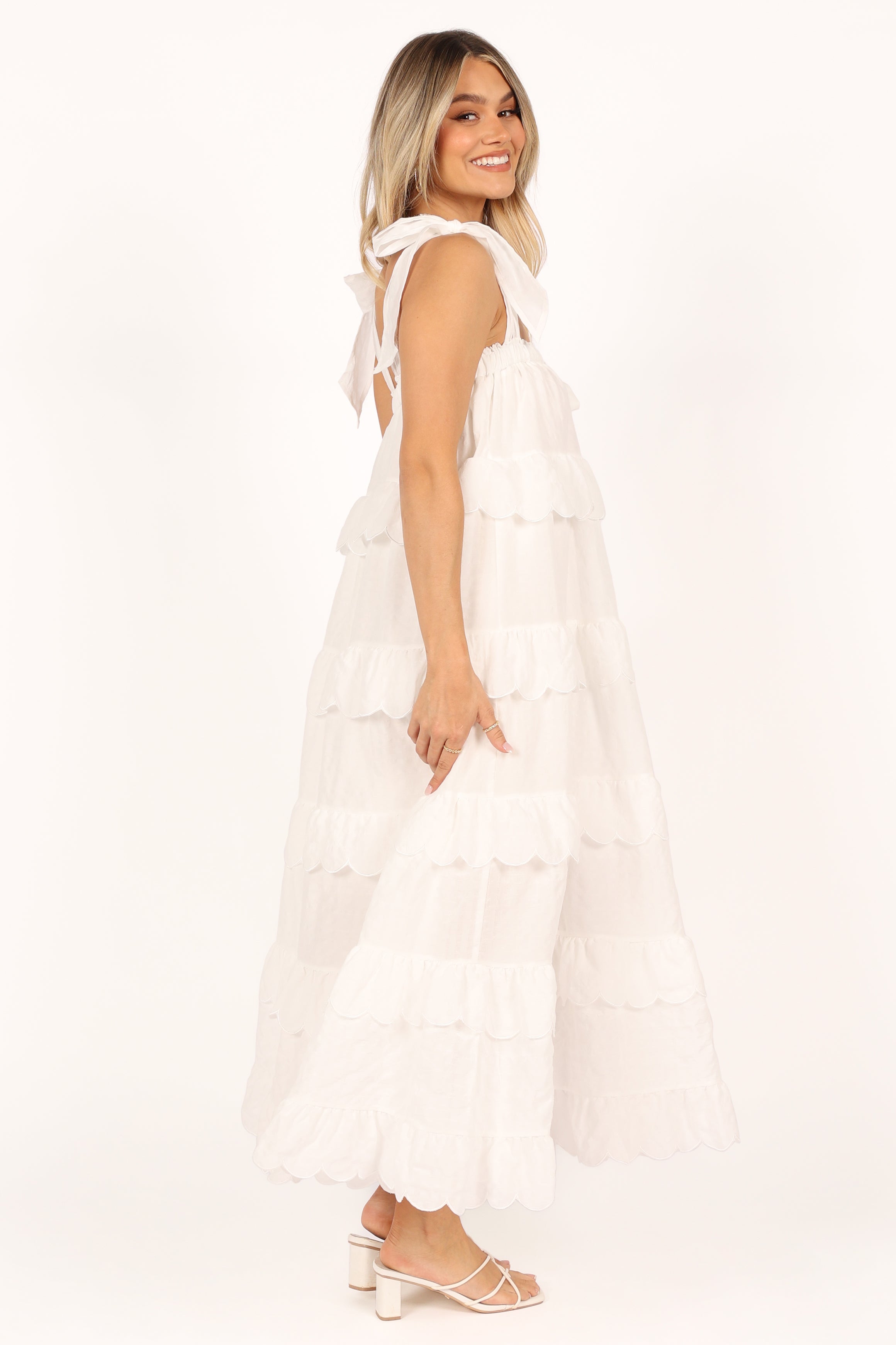 Ursa Square Neck Maxi Dress with Front Cut Out - Off White
