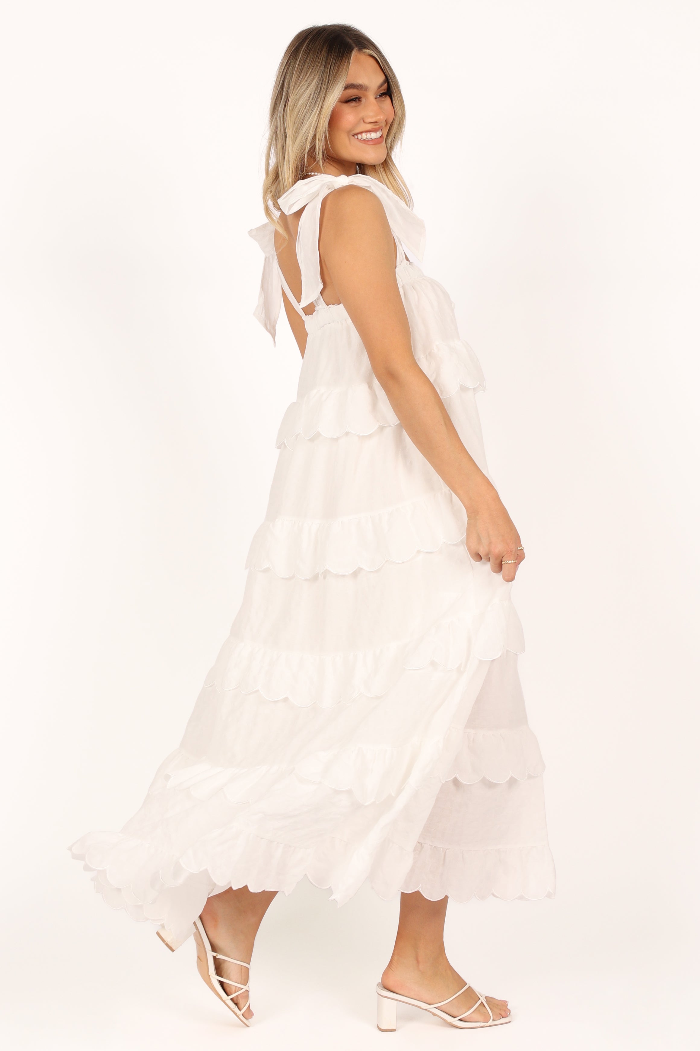 Ursa Square Neck Maxi Dress with Front Cut Out - Off White