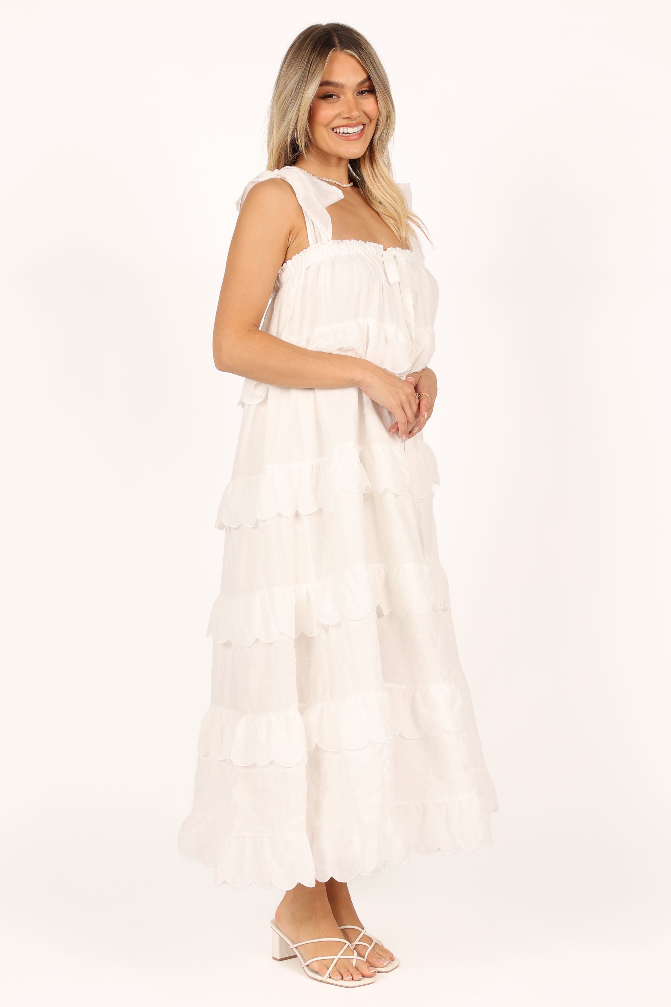 Ursa Square Neck Maxi Dress with Front Cut Out - Off White