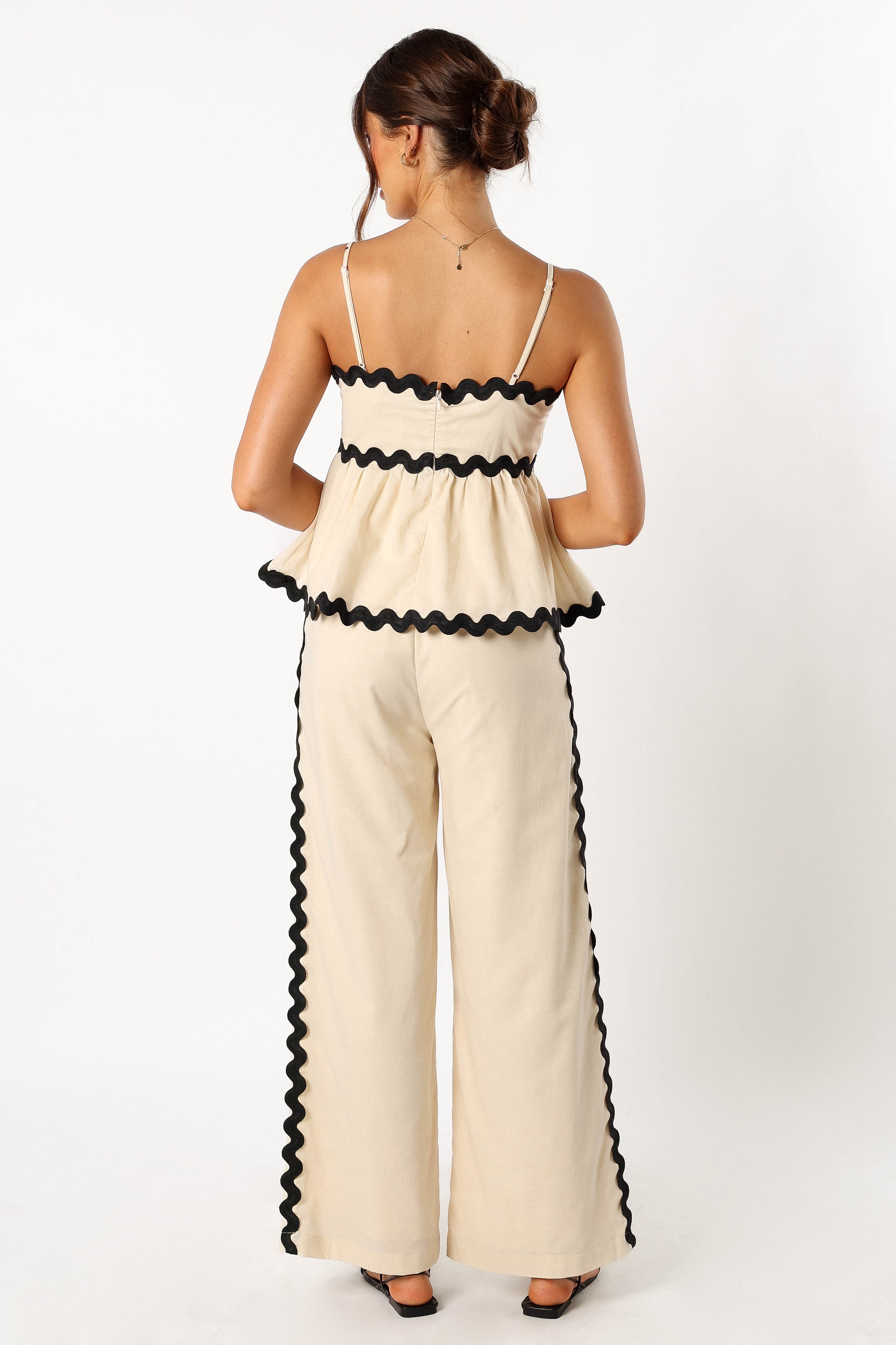 Women's High Waisted Cotton Wide Leg Pants - Mollymook Cream Black
