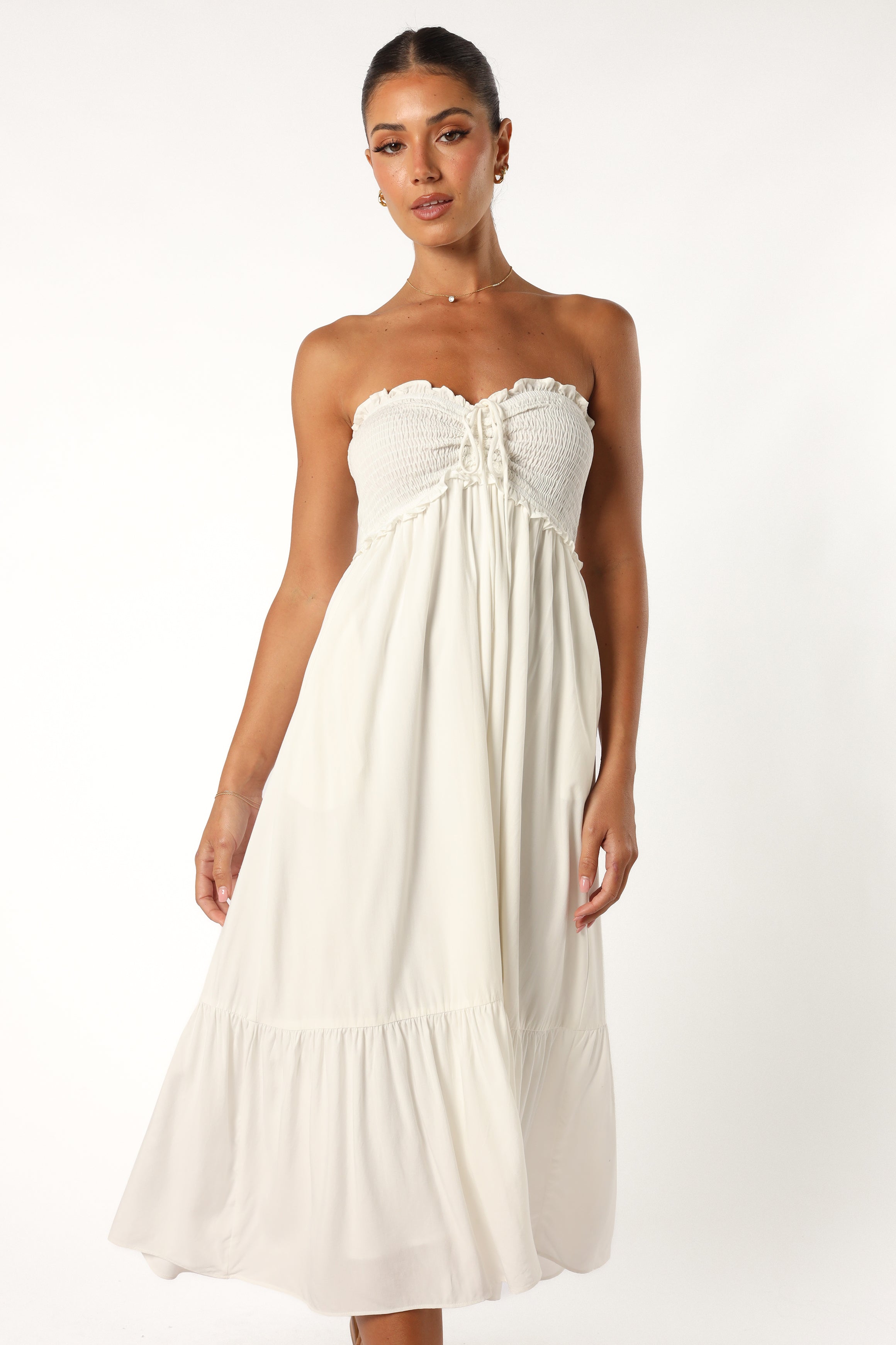 White Strapless Midi Dress with Pockets - Dayton