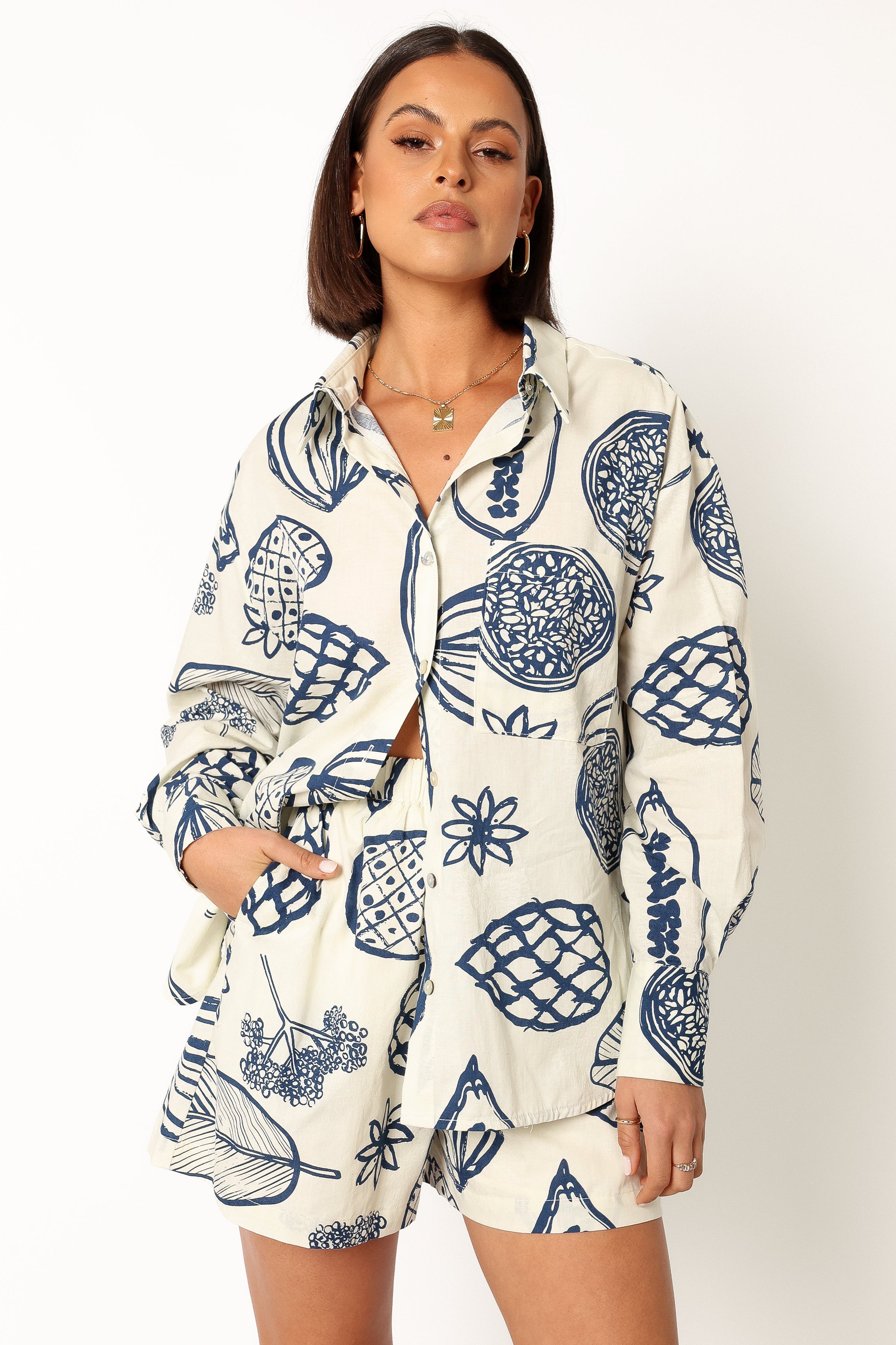 Navy Tropical Print Two Piece Set - Bonnie Vacation Outfit