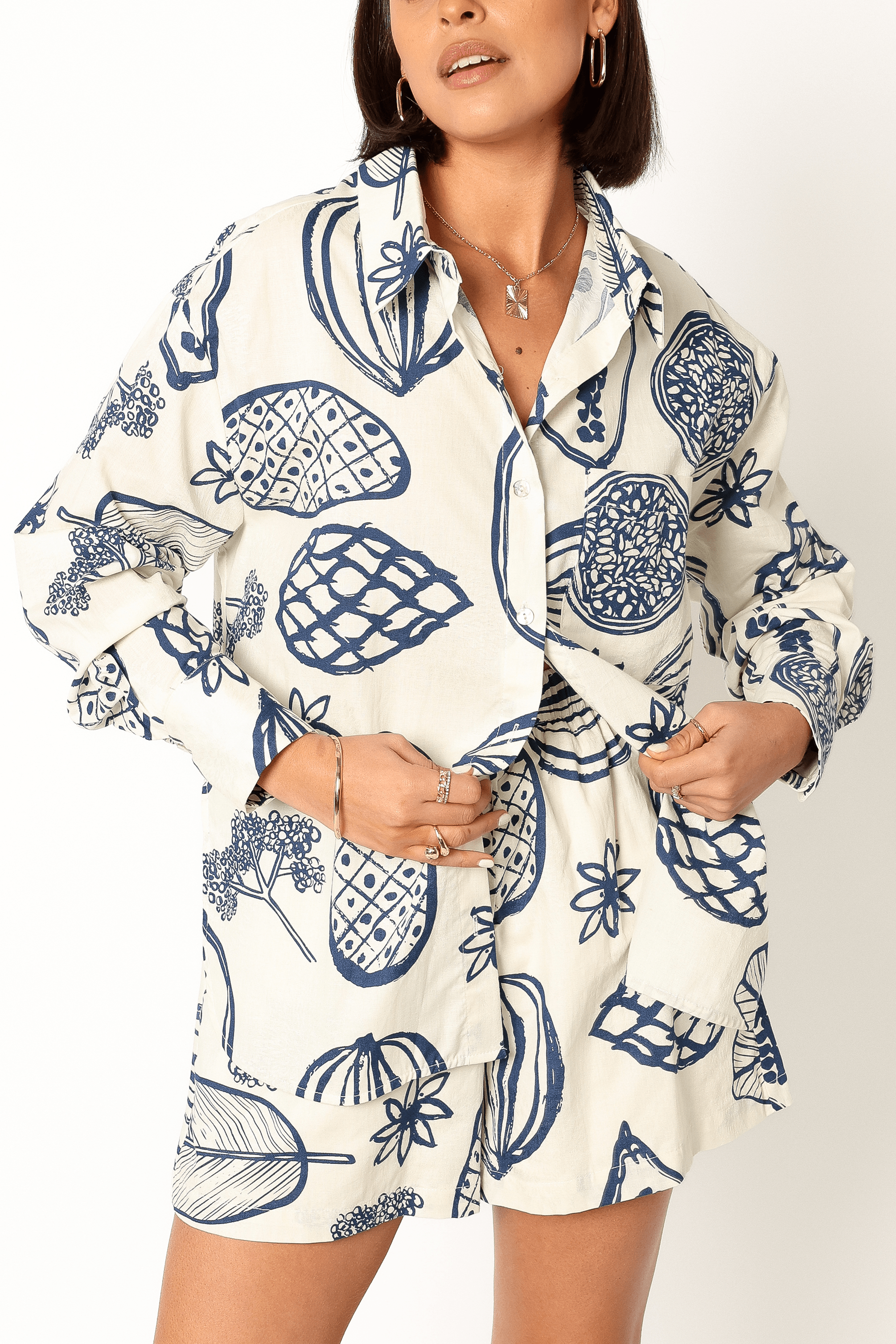 Navy Tropical Print Two Piece Set - Bonnie Vacation Outfit