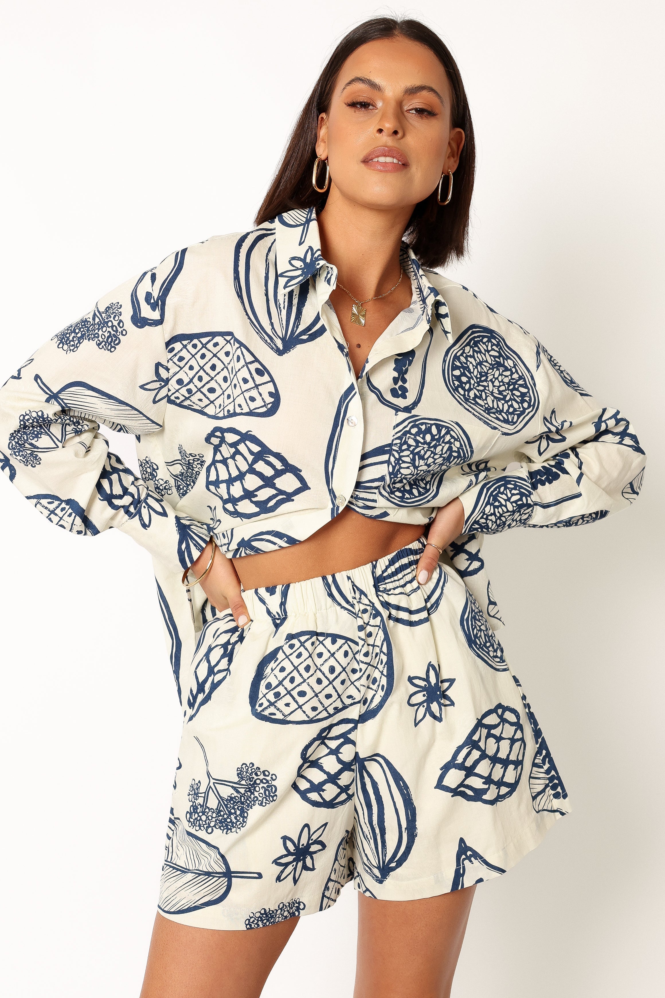 Navy Tropical Print Two Piece Set - Bonnie Vacation Outfit