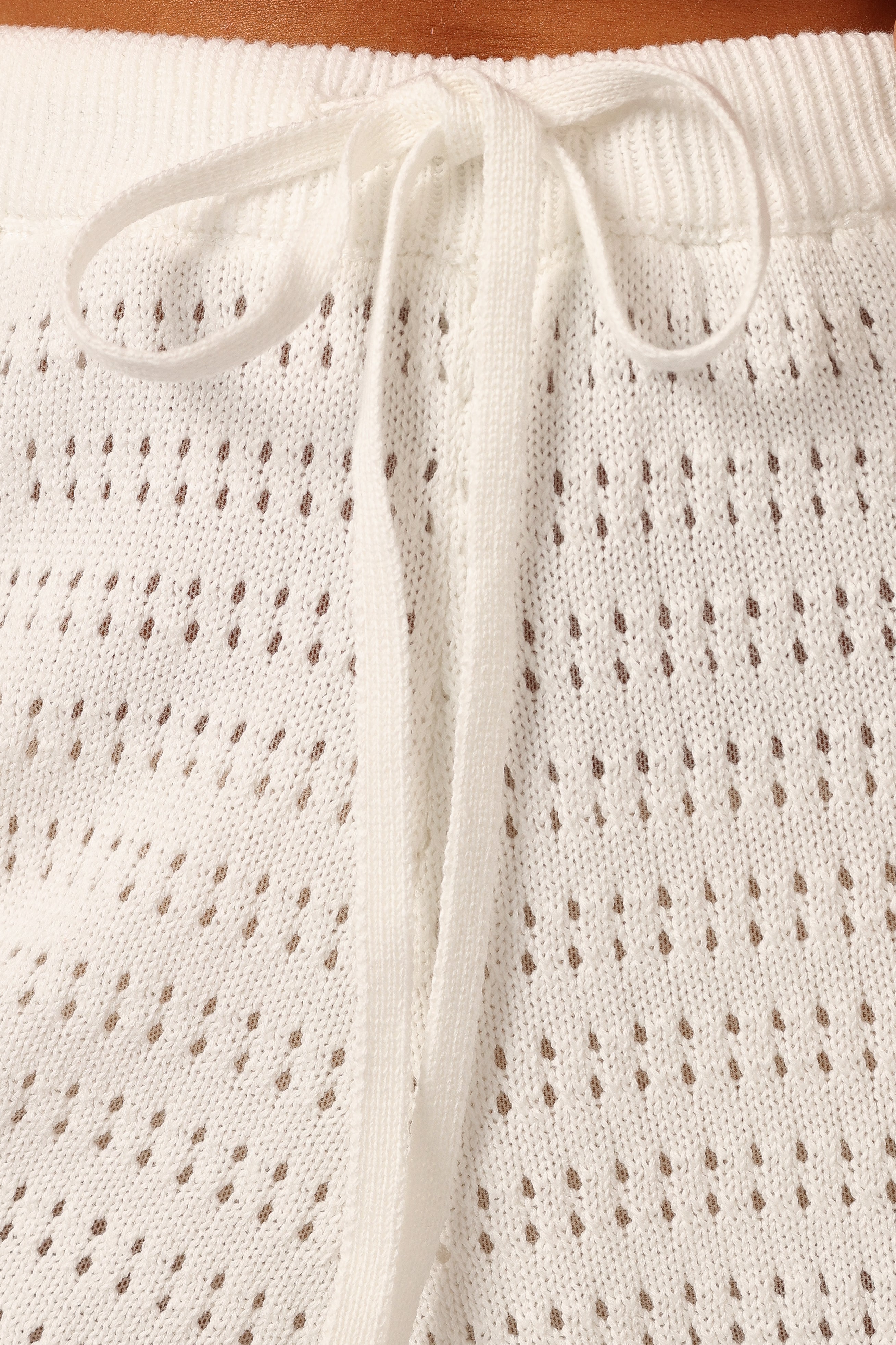 Ryleigh High Waisted Knit Shorts - White Crochet Design