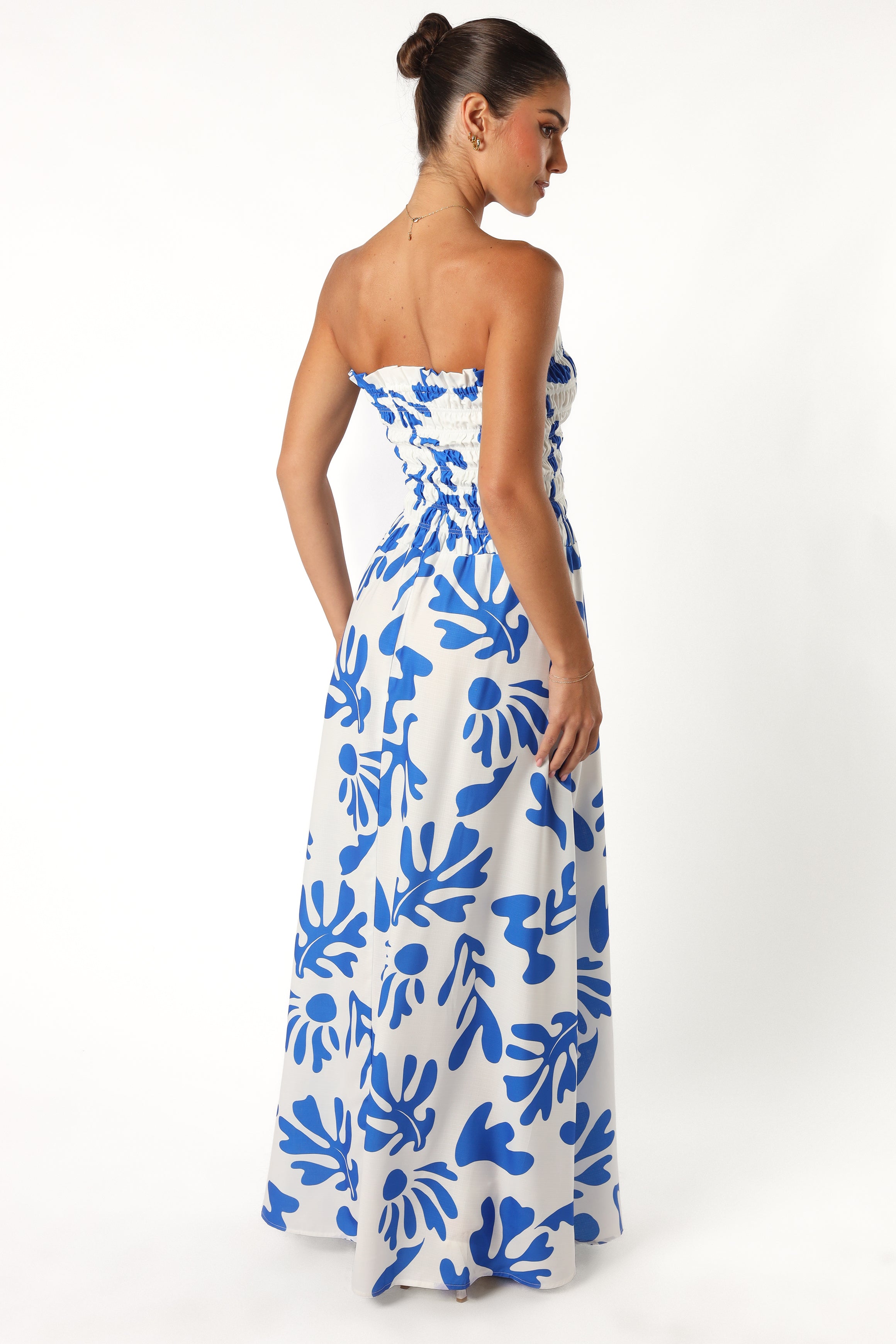 Botanica Print Mikaela Strapless Maxi Dress - Blue & White Floral