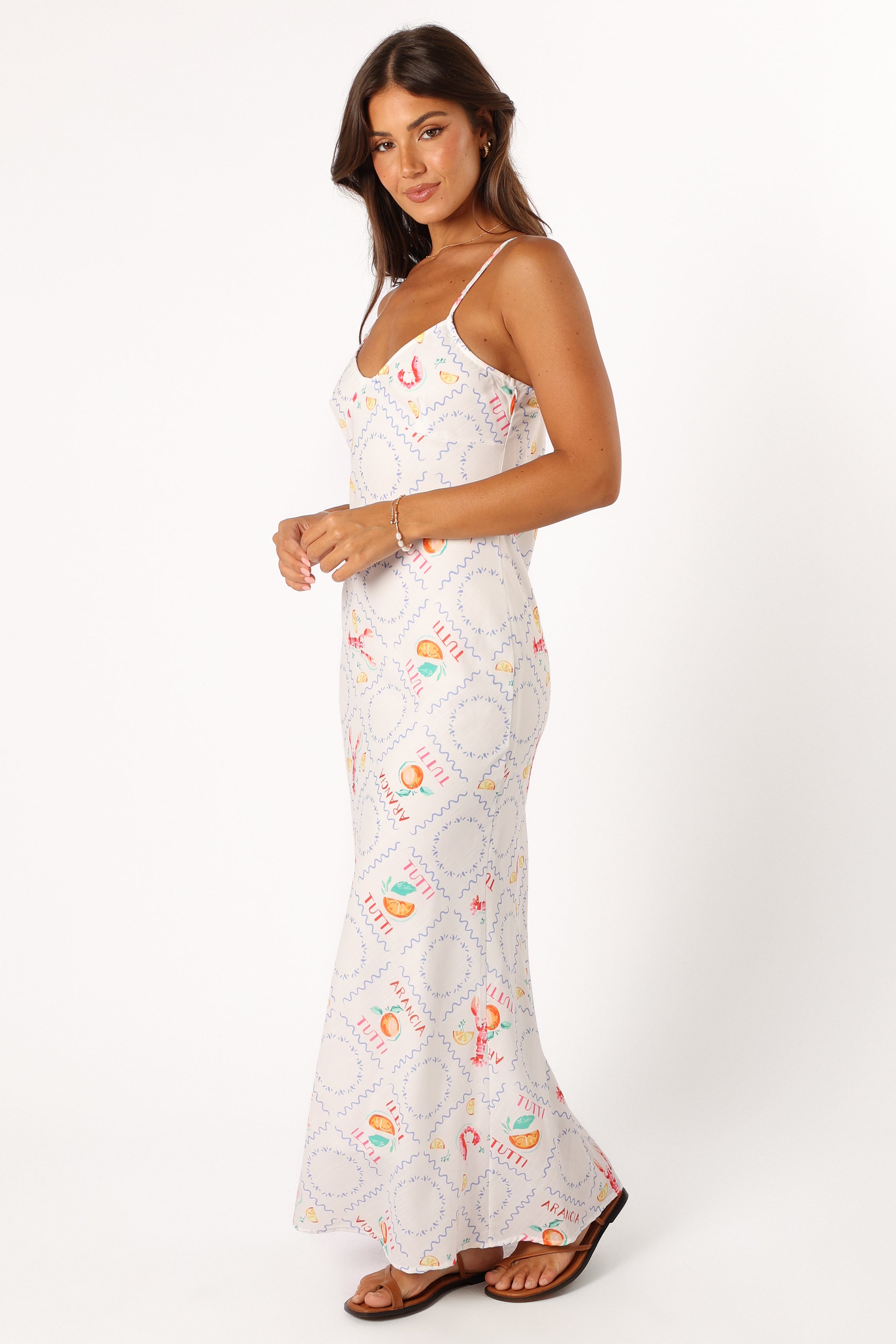 Surri White Midi Slip Dress with V-Neck & Adjustable Straps